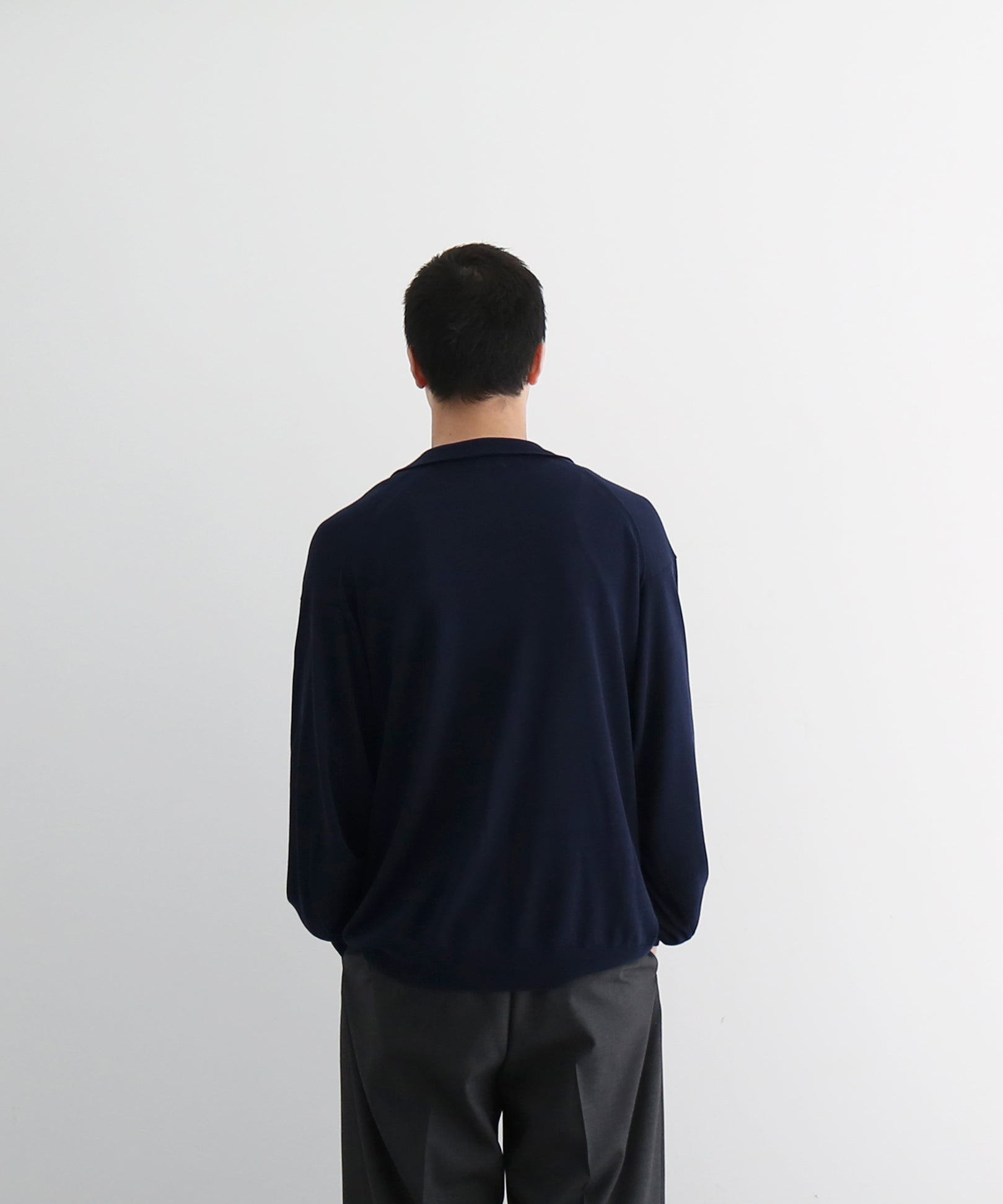 【EXCLUSIVE】crepuscule Open collar knit shirt "NAVY"