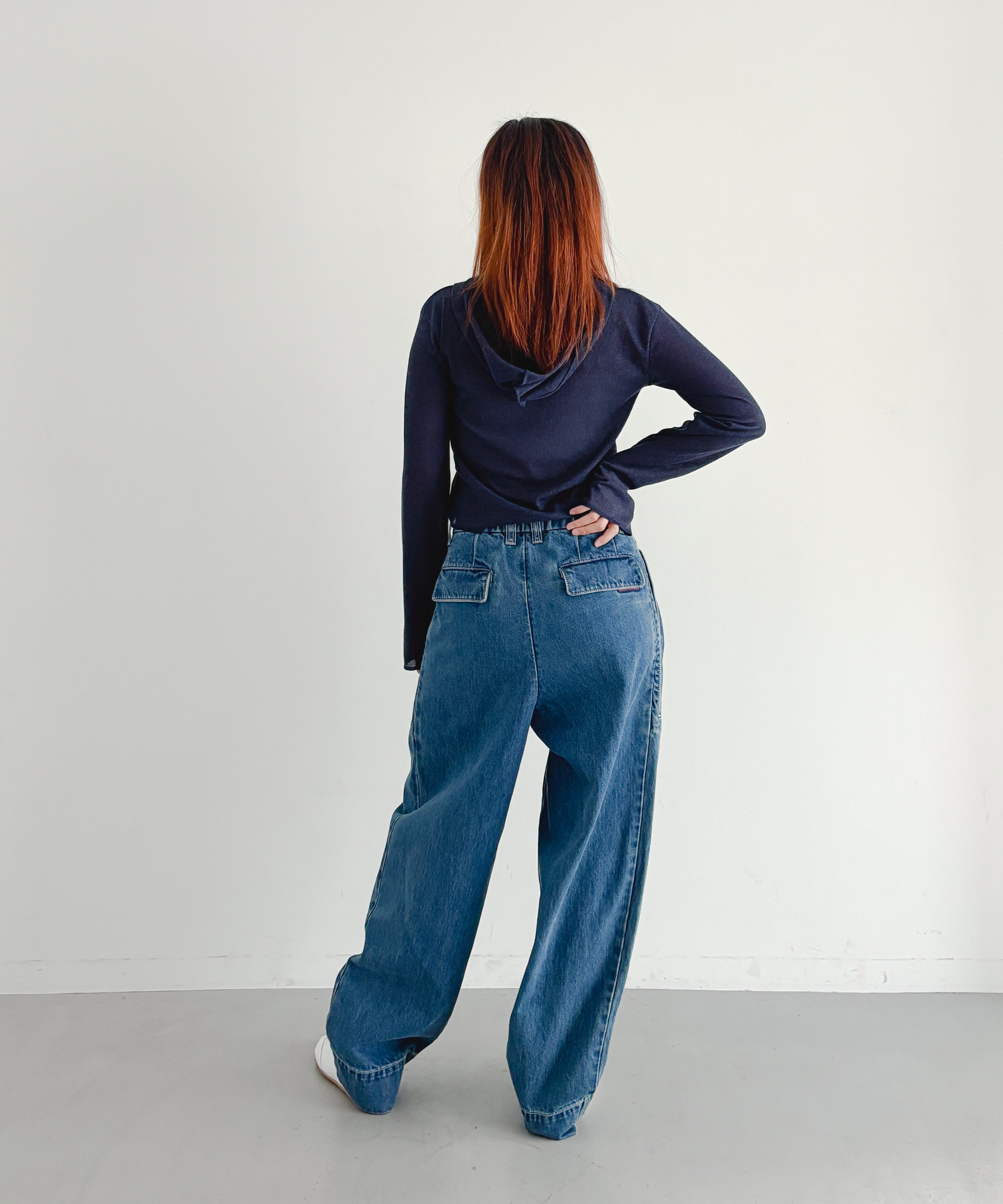 Fax Copy Express Retro pleated blue denim pants "BLUE" S