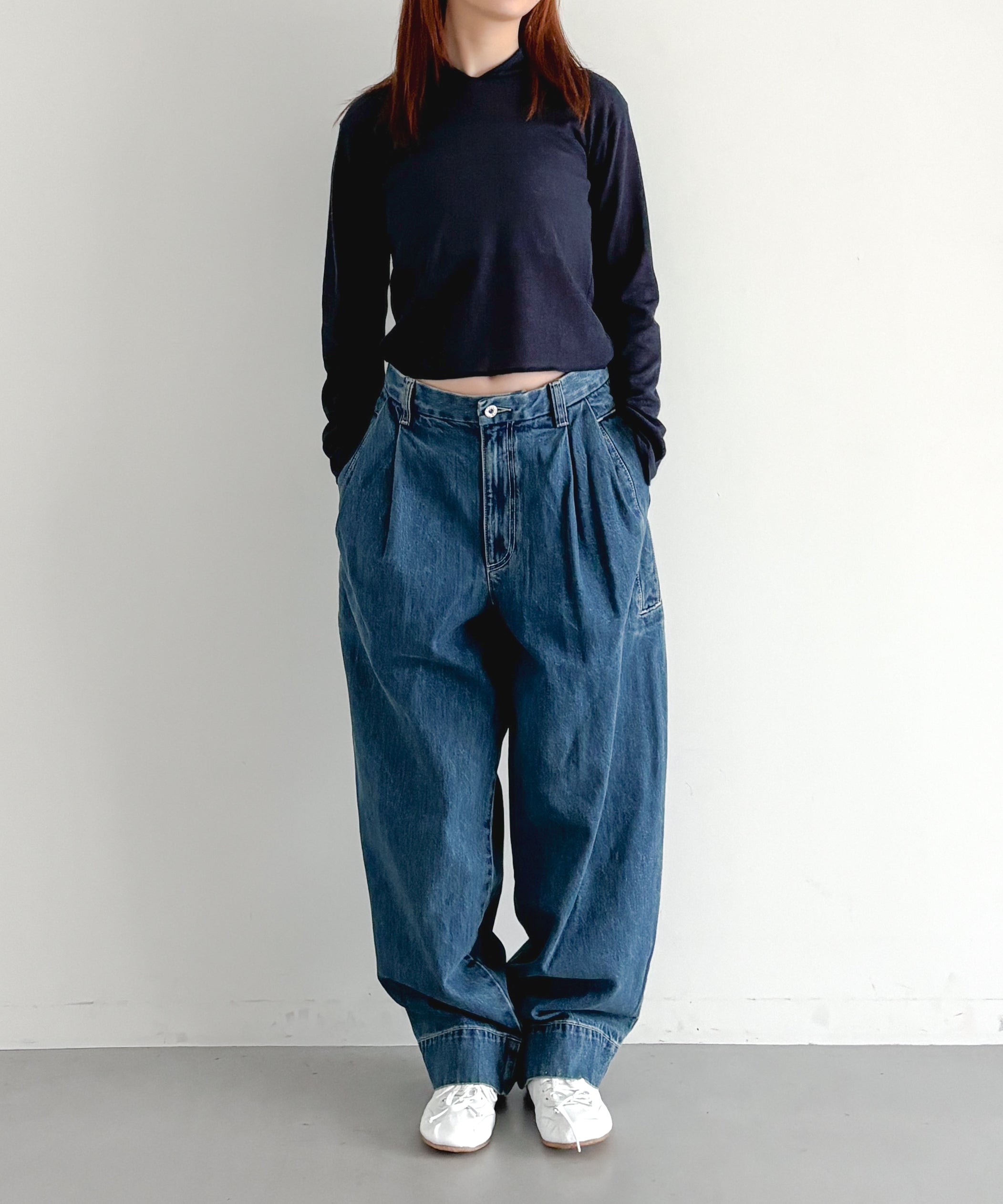 Fax Copy Express Retro pleated blue denim pants "BLUE" S