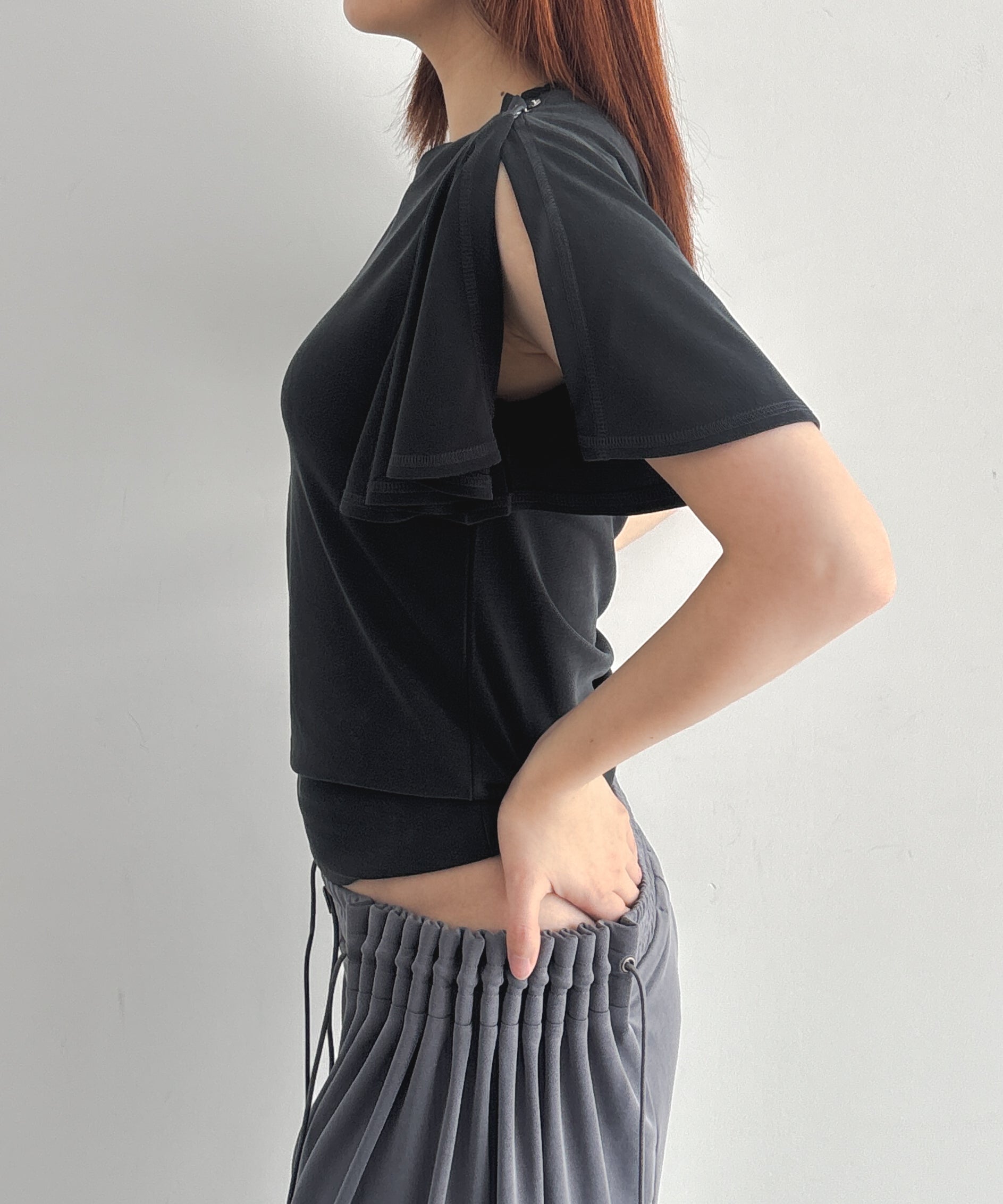 ULIKASANCTUS Flare sleeve top "WASHED BLACK"