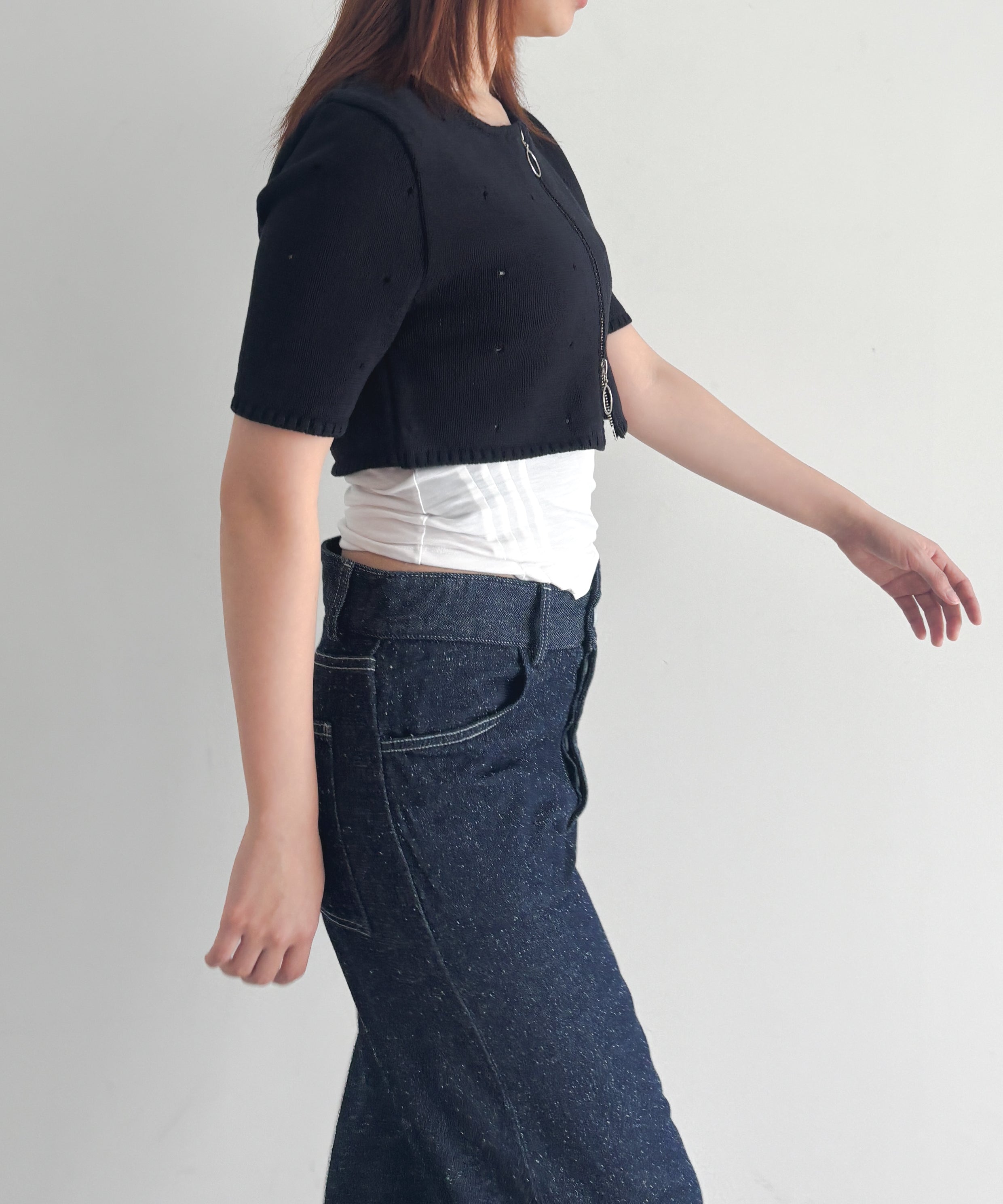 ULIKASANCTUS Hole cropped cardigan "NAVY"