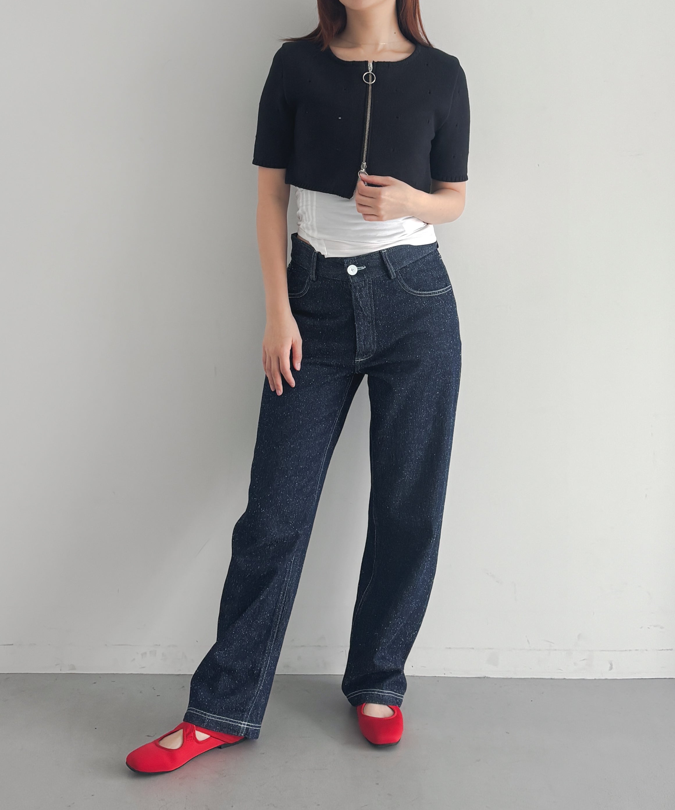 ULIKASANCTUS Hole cropped cardigan "NAVY"