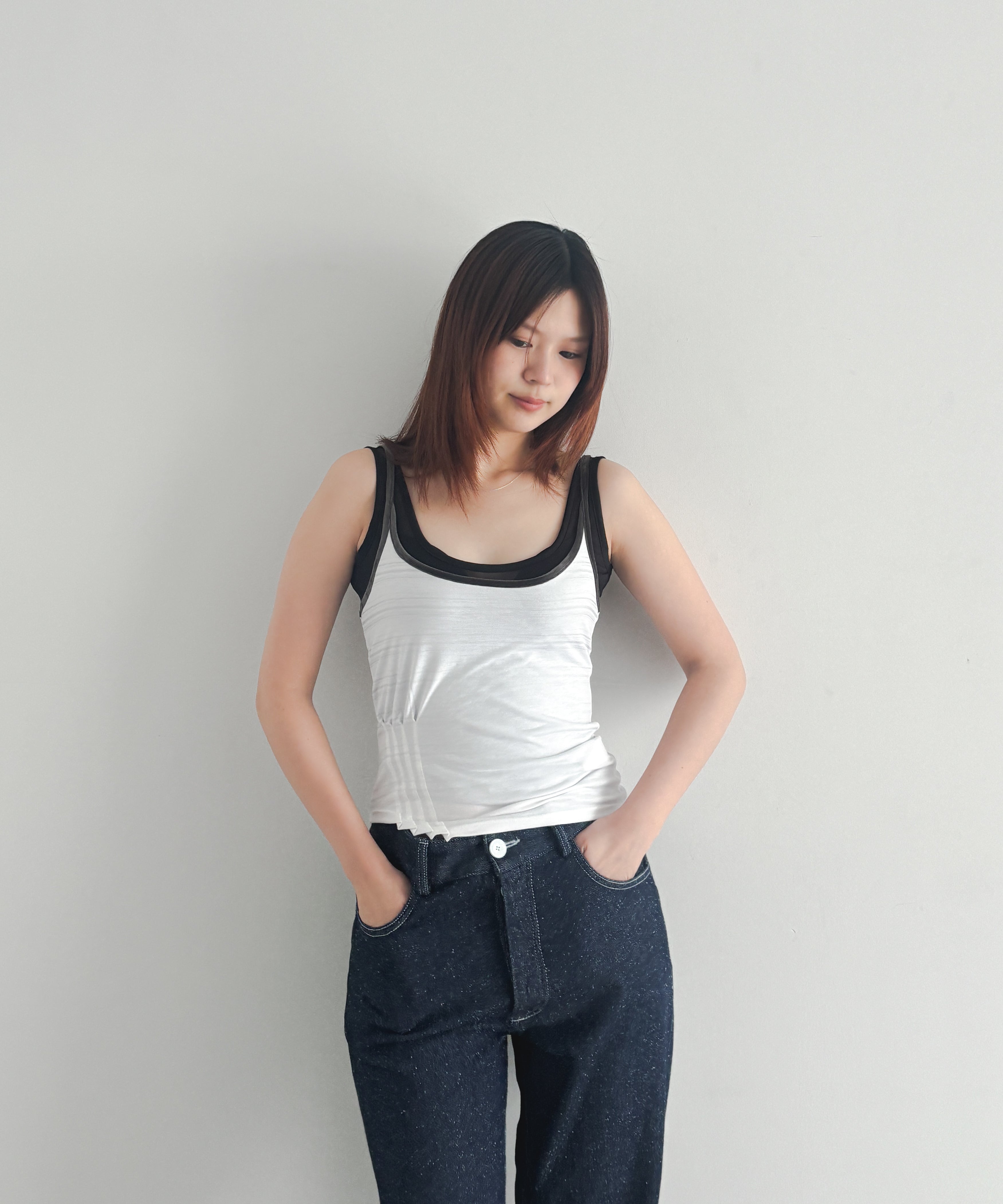 ULIKASANCTUS Stripe pintuck sleeveless "WHITE"