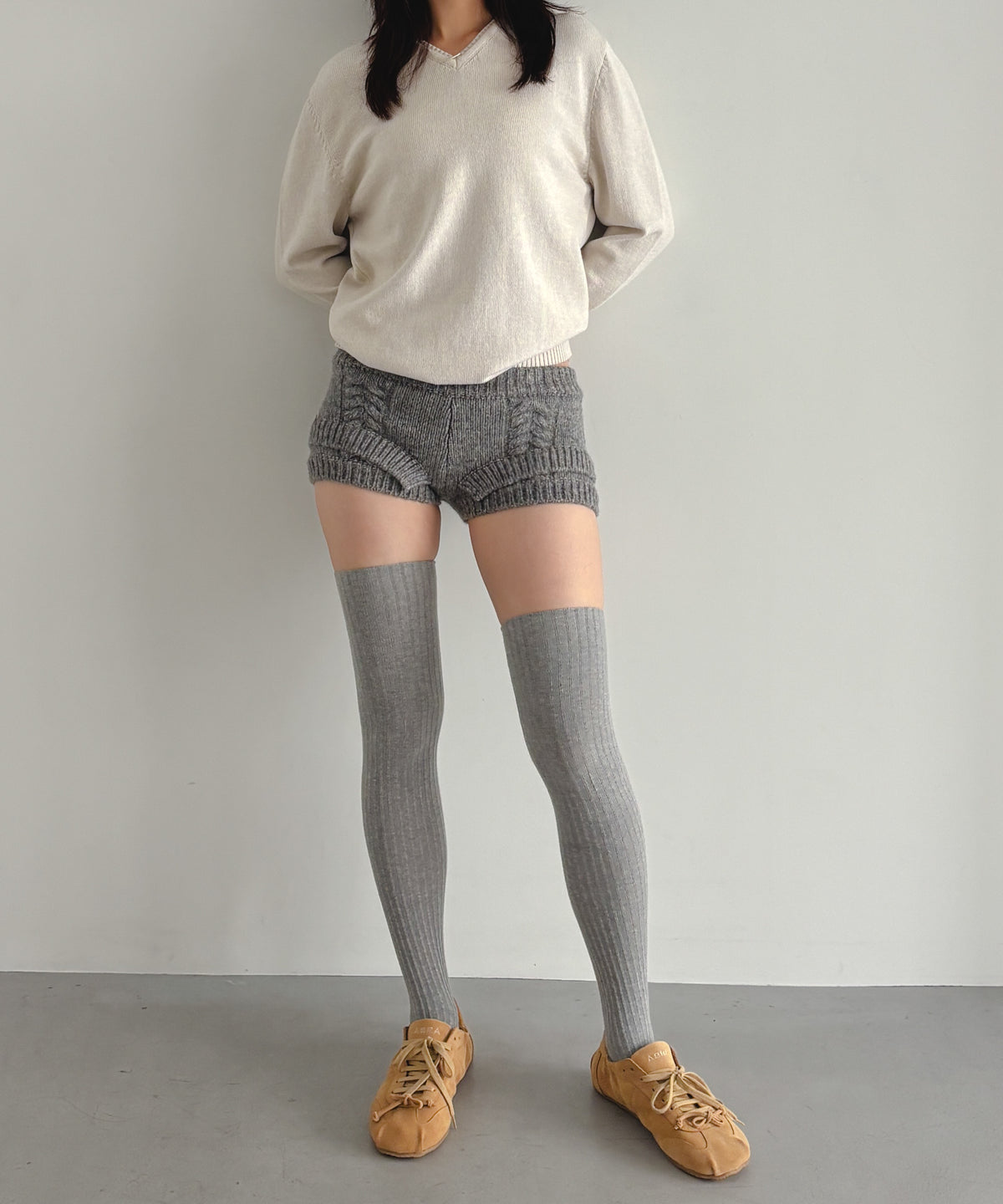 ULIKASANCTUS Rope knit shorts "MELANGE GRAY"