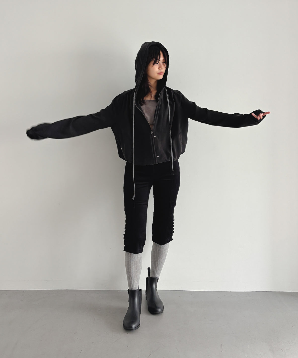 ULIKASANCTUS Placket hooded jacket "BLACK"