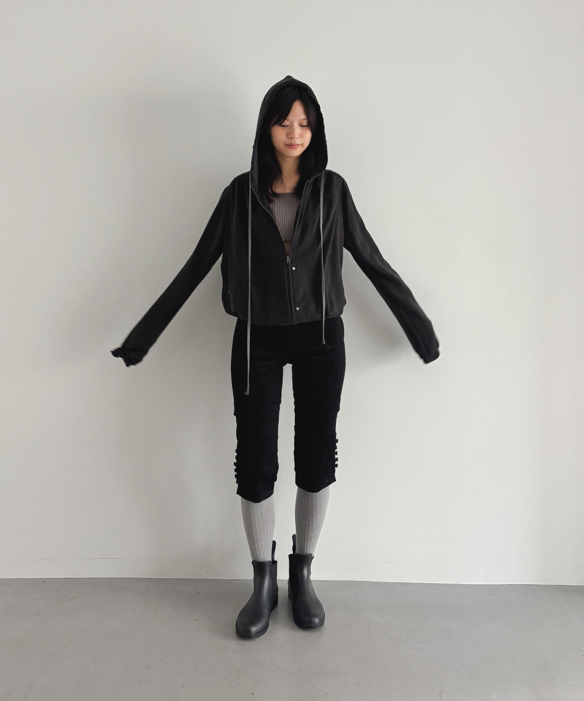 ULIKASANCTUS Placket hooded jacket "BLACK"