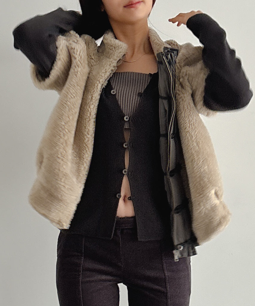 ULIKASANCTUS Puff sleeve fur jacket "BEIGE"