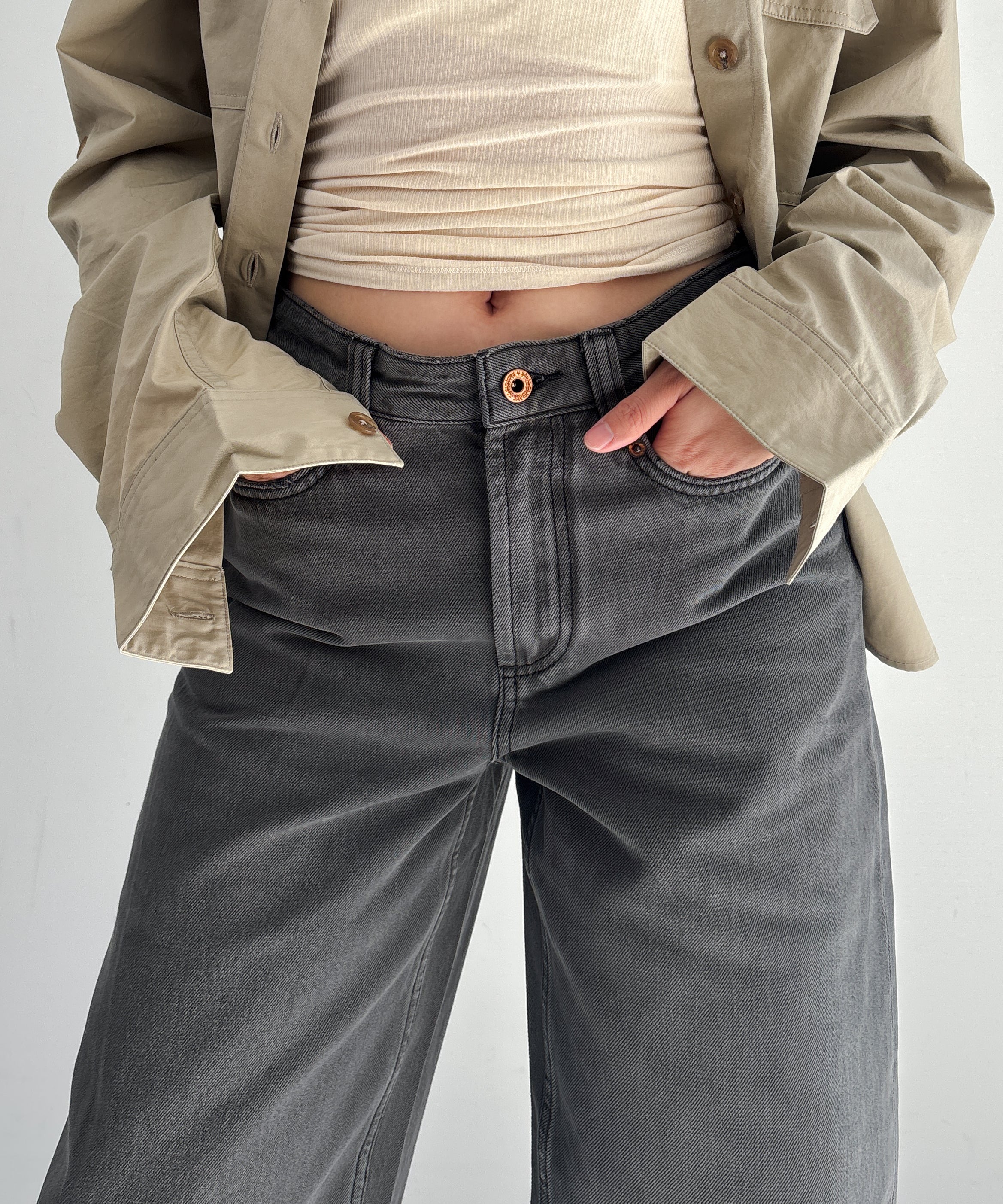 FAX COPY EXPRESS Vintage washed brown-black gardener denim pants "GREY" S