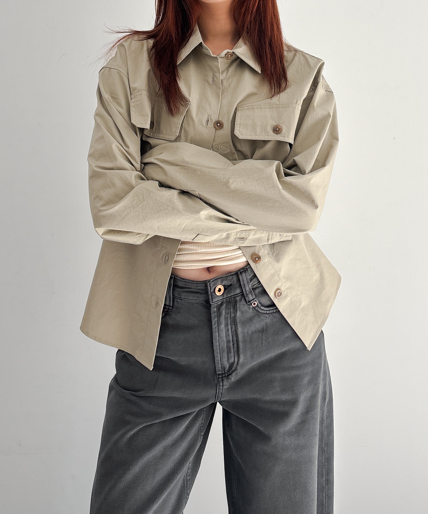 Fax Copy Express Safari button-up shirt "KHAKI" S