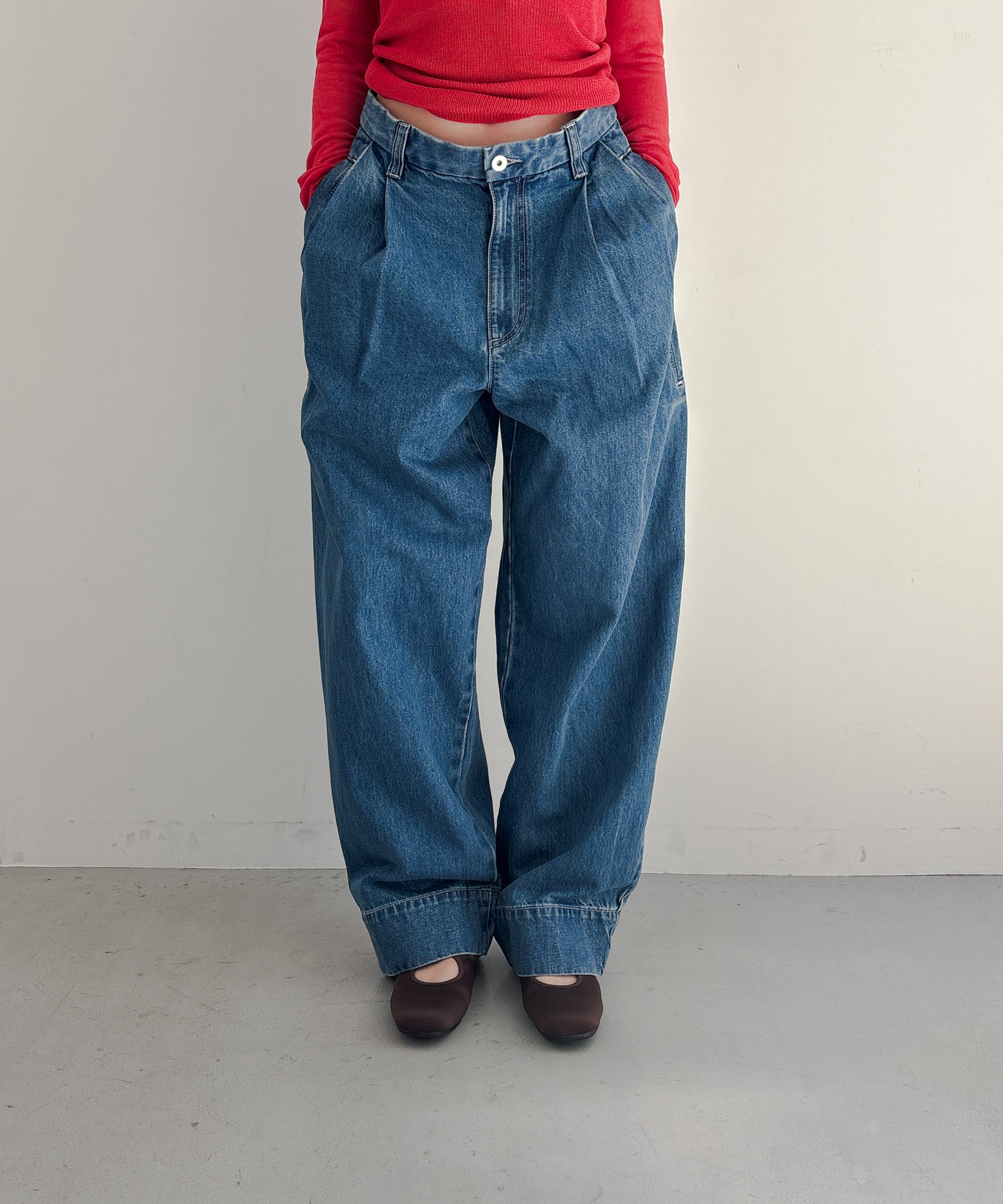 FAX COPY EXPRESS Retro pleated blue denim pants "BLUE" S