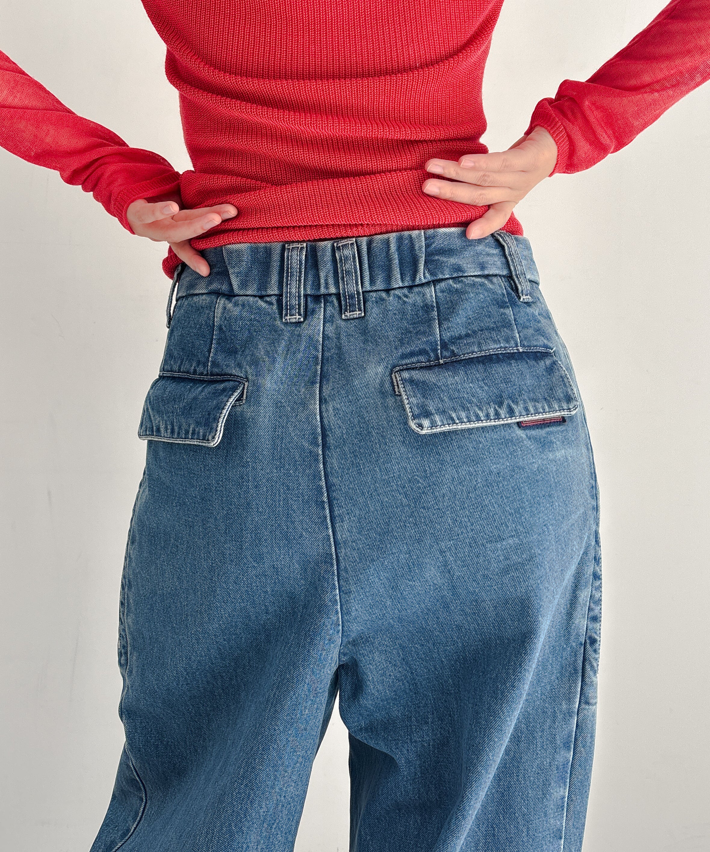 Fax Copy Express Retro pleated blue denim pants "BLUE" S