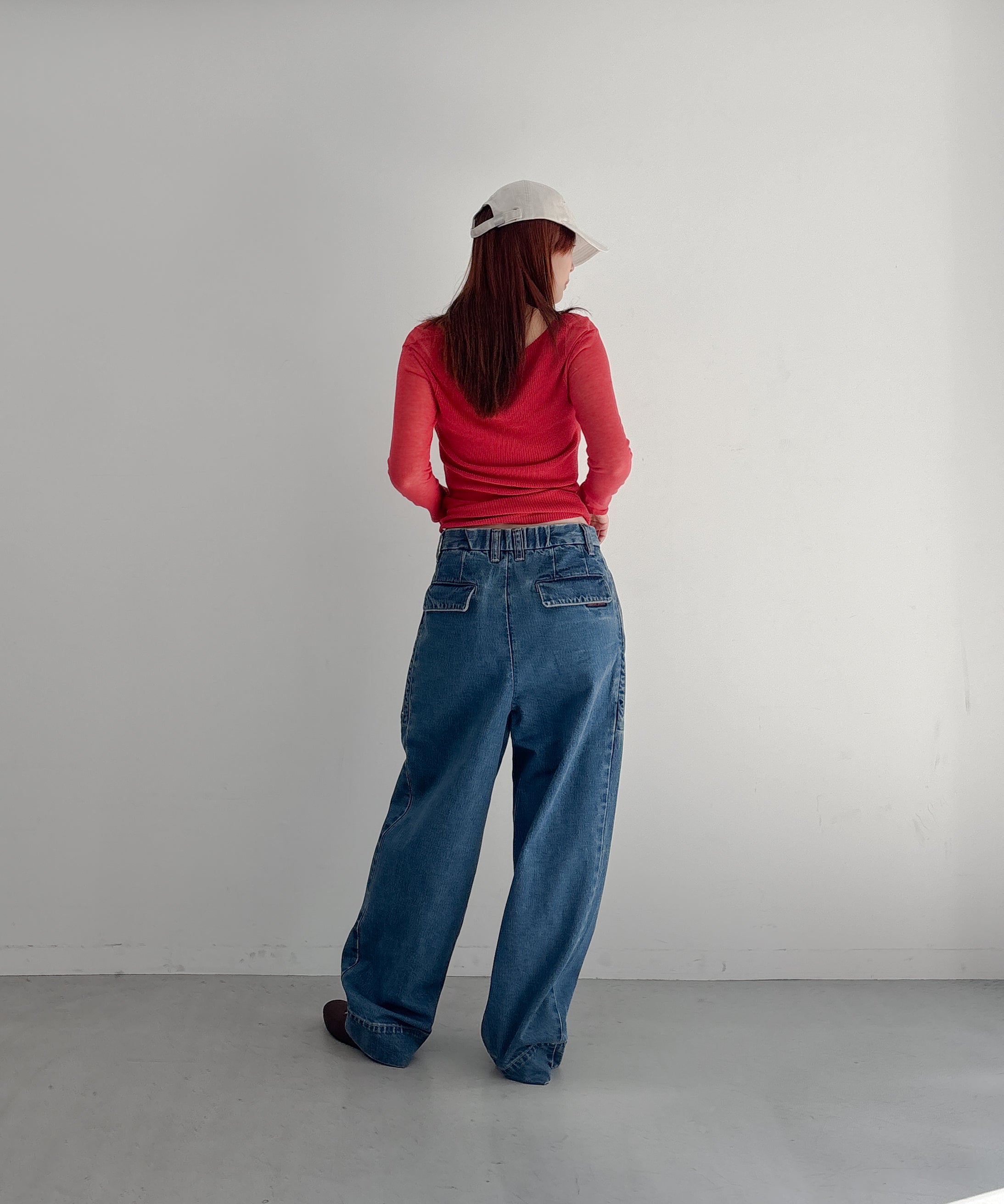FAX COPY EXPRESS Retro pleated blue denim pants "BLUE" S