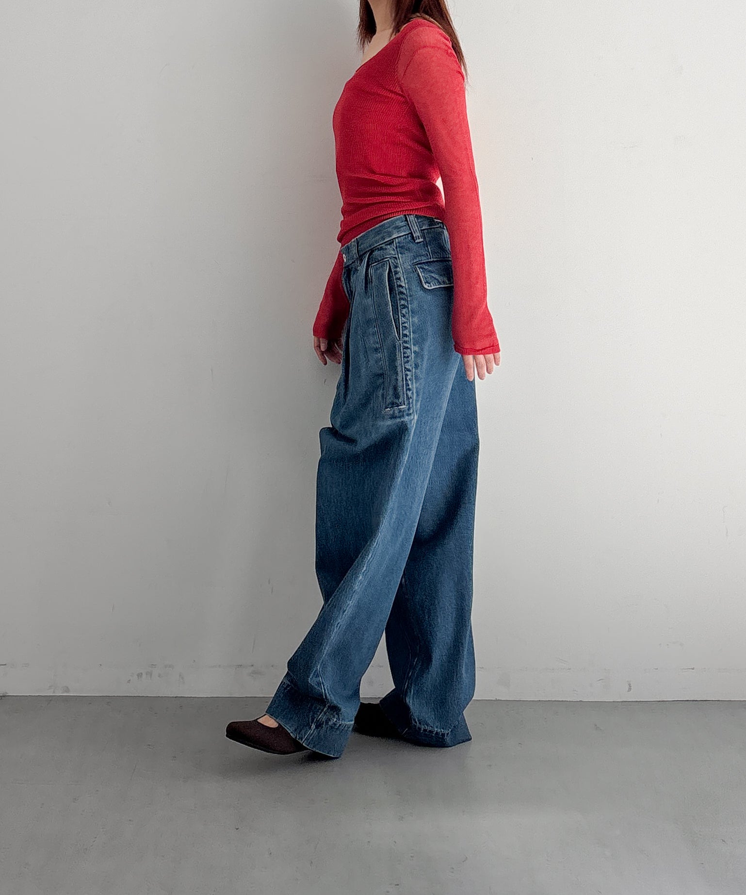 Fax Copy Express Retro pleated blue denim pants "BLUE" S