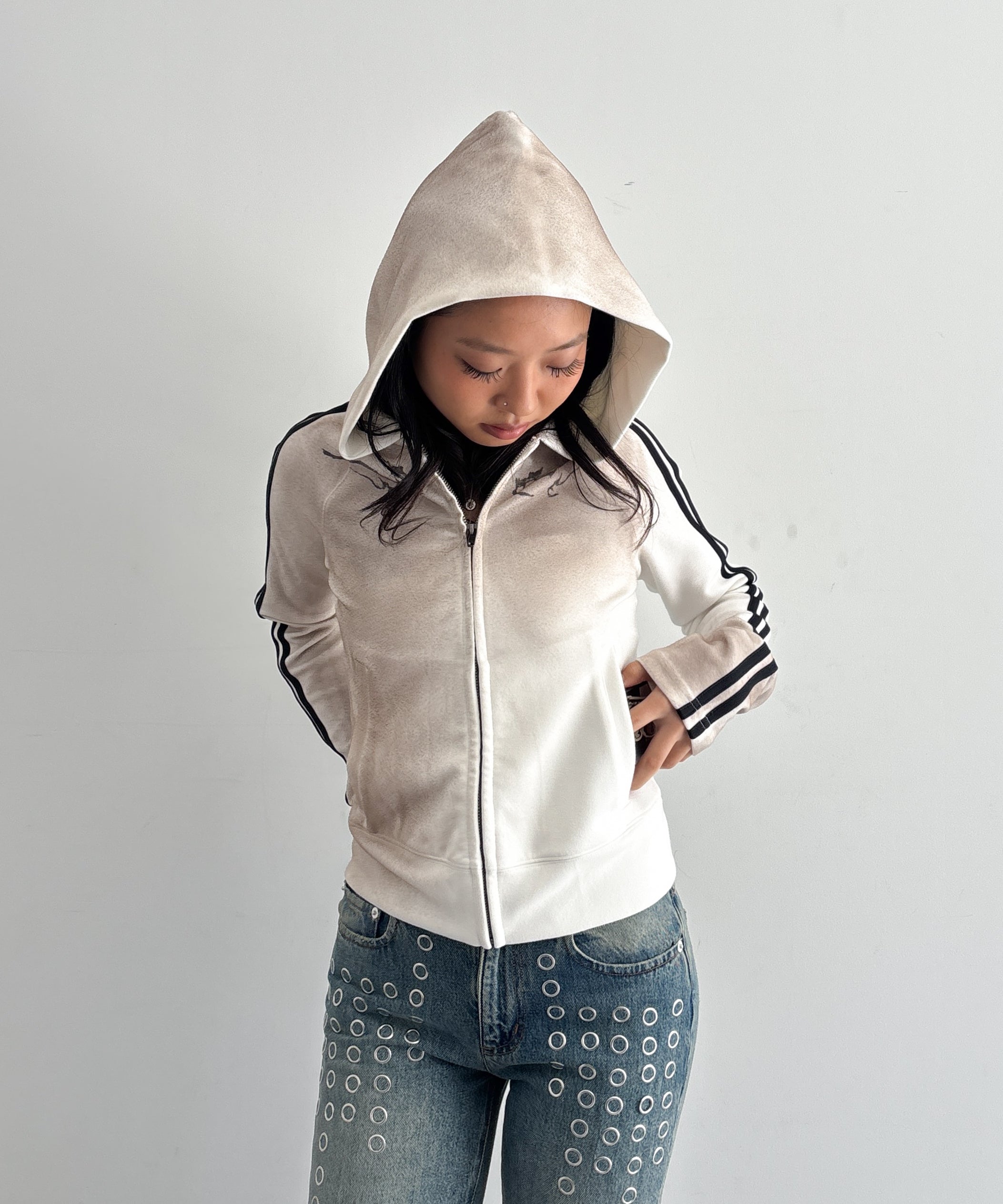 LOADINGROOM Tattoo track hoodie zip "WHITE"
