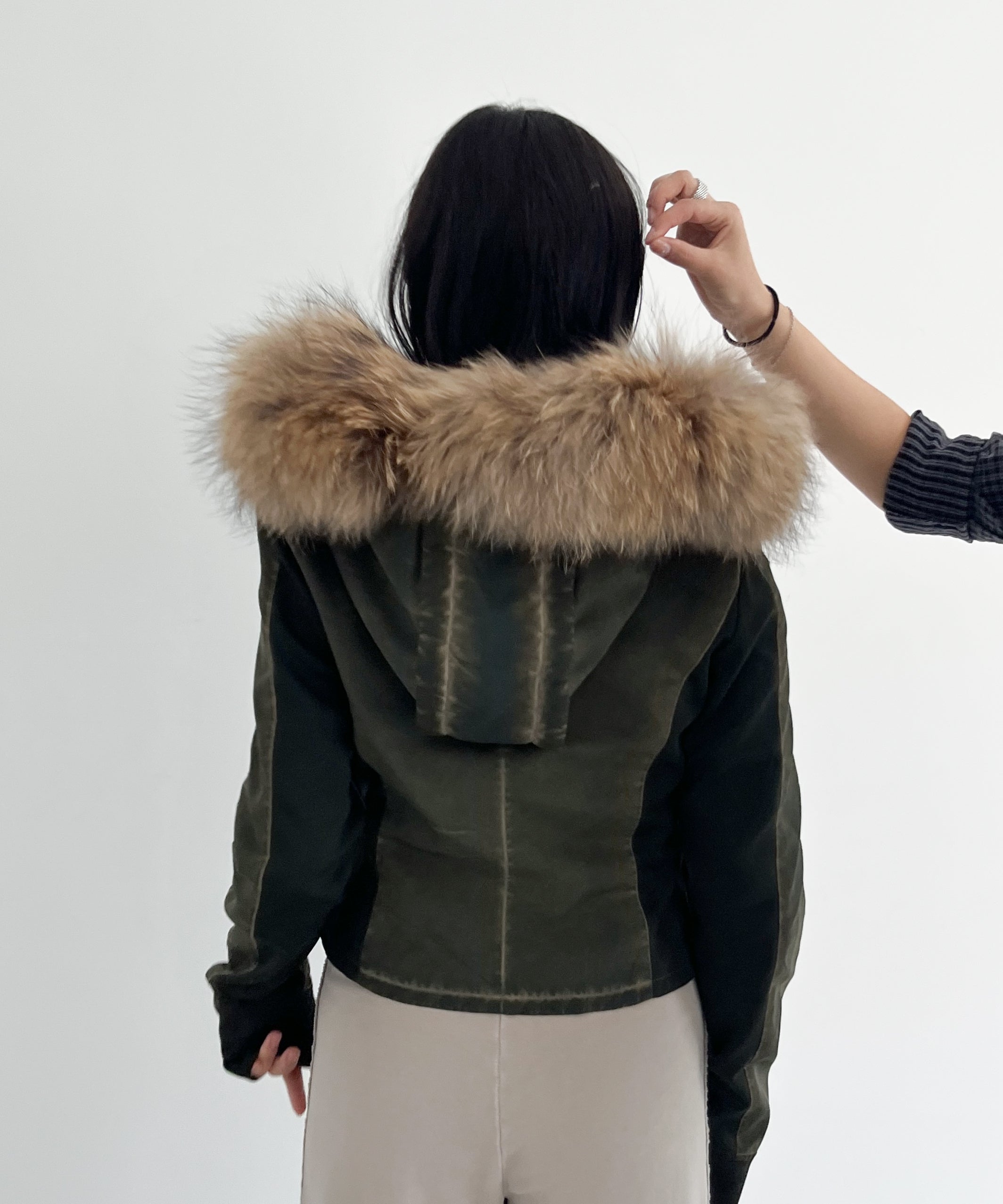 LOADINGROOM Fur hoodie zip jacket "KHAKI"