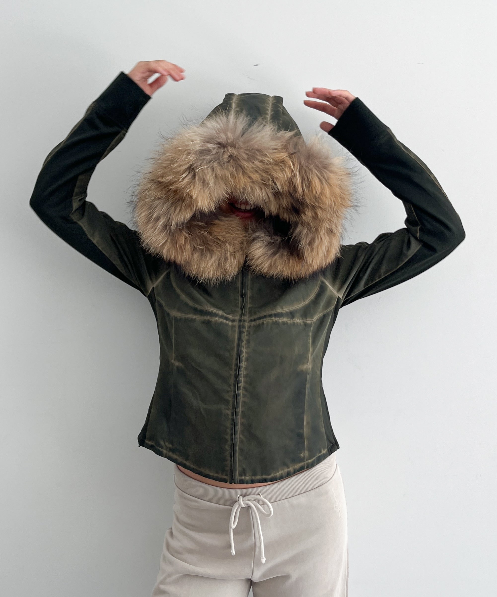 LOADINGROOM Fur hoodie zip jacket "KHAKI"