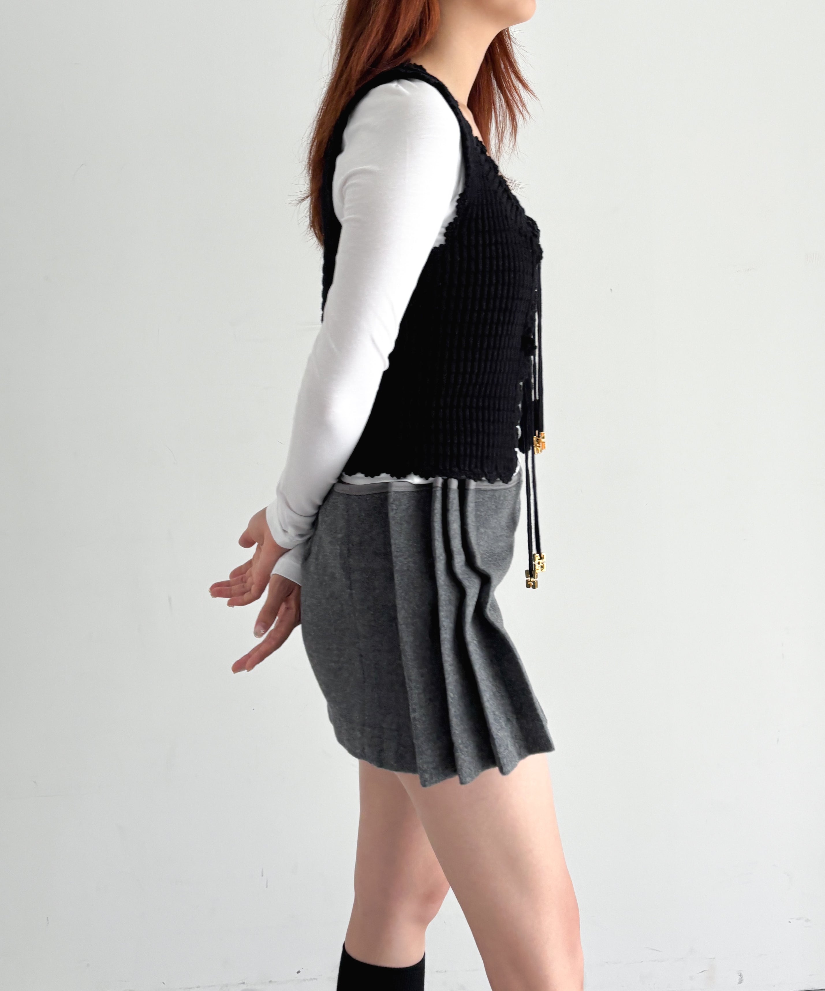 GANNI Cotton textured lace top "BLACK"