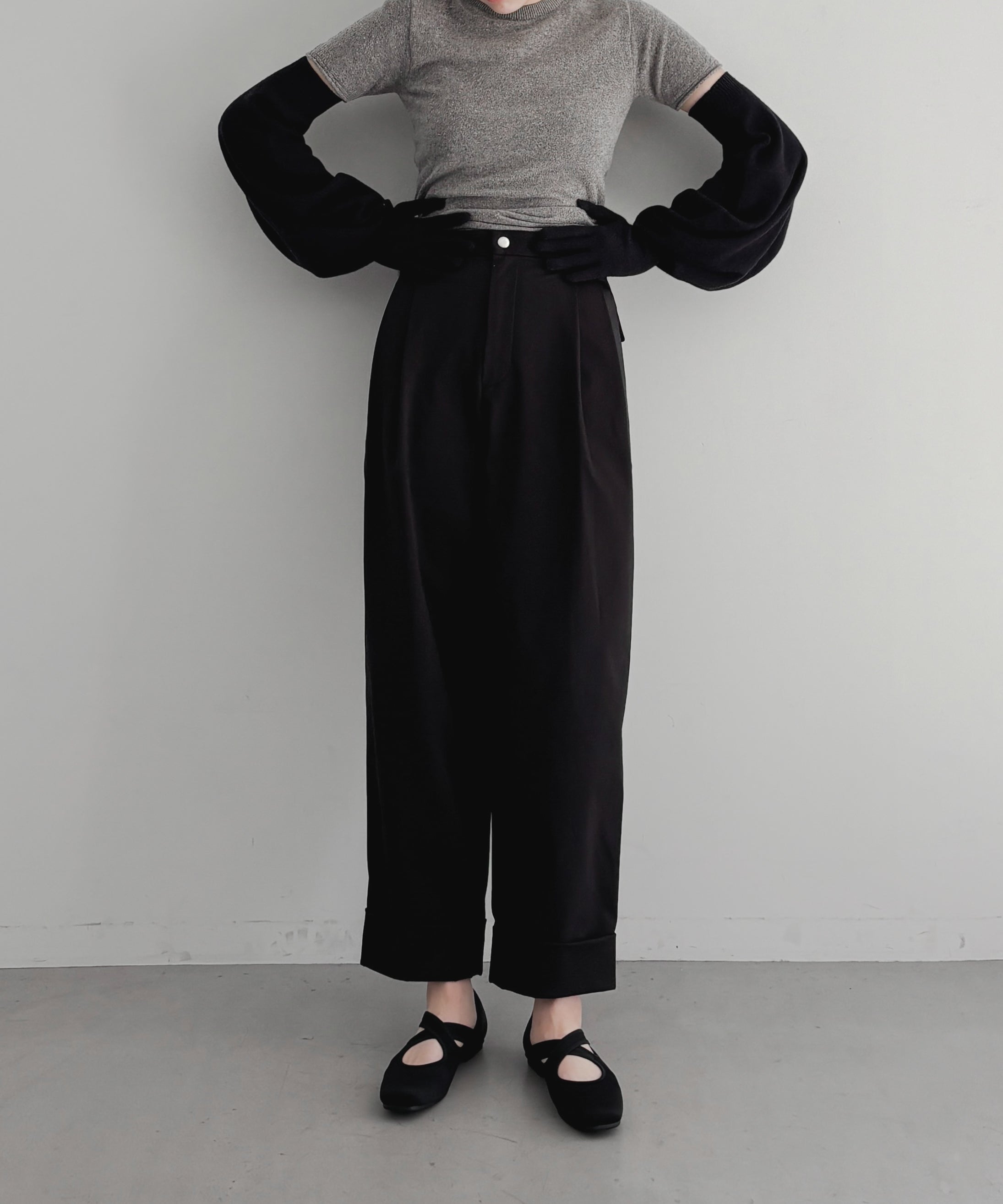Fax Copy Express City night satin double-pleats pants "BLACK" S