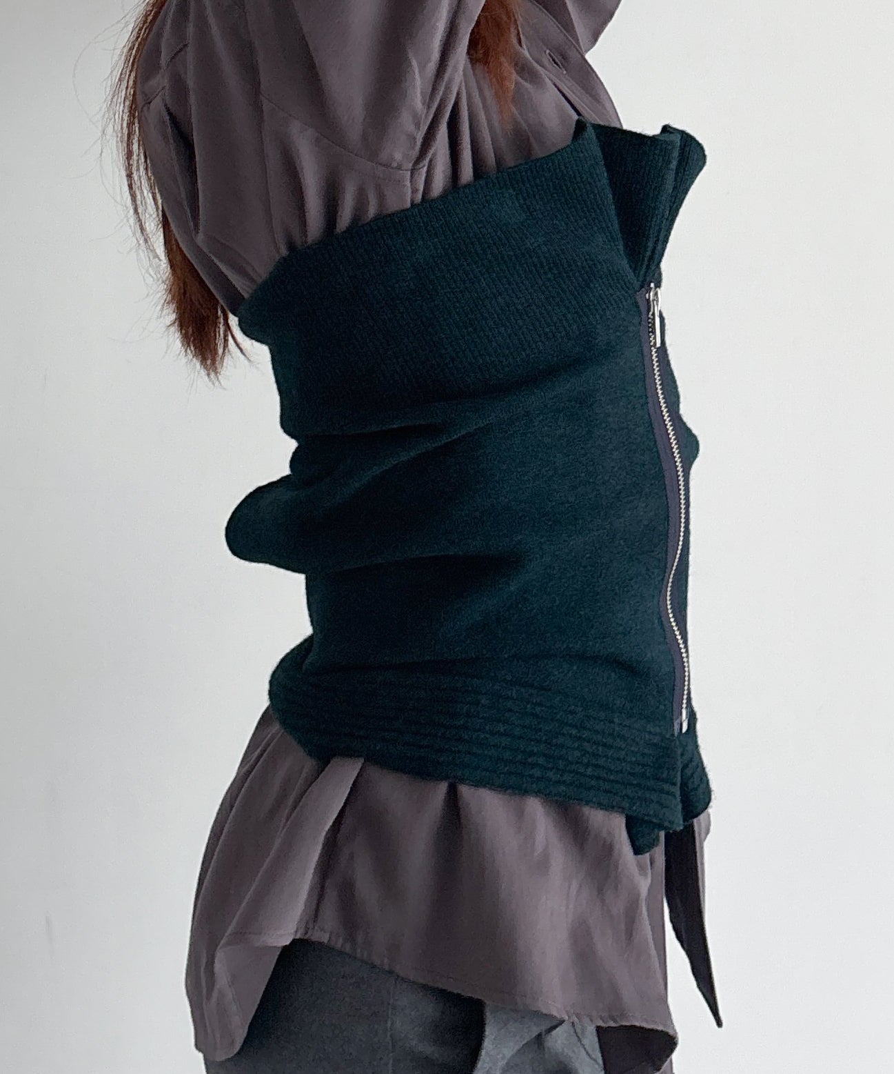 ULIKASANCTUS Zip knit tube top "DARK TEAL"
