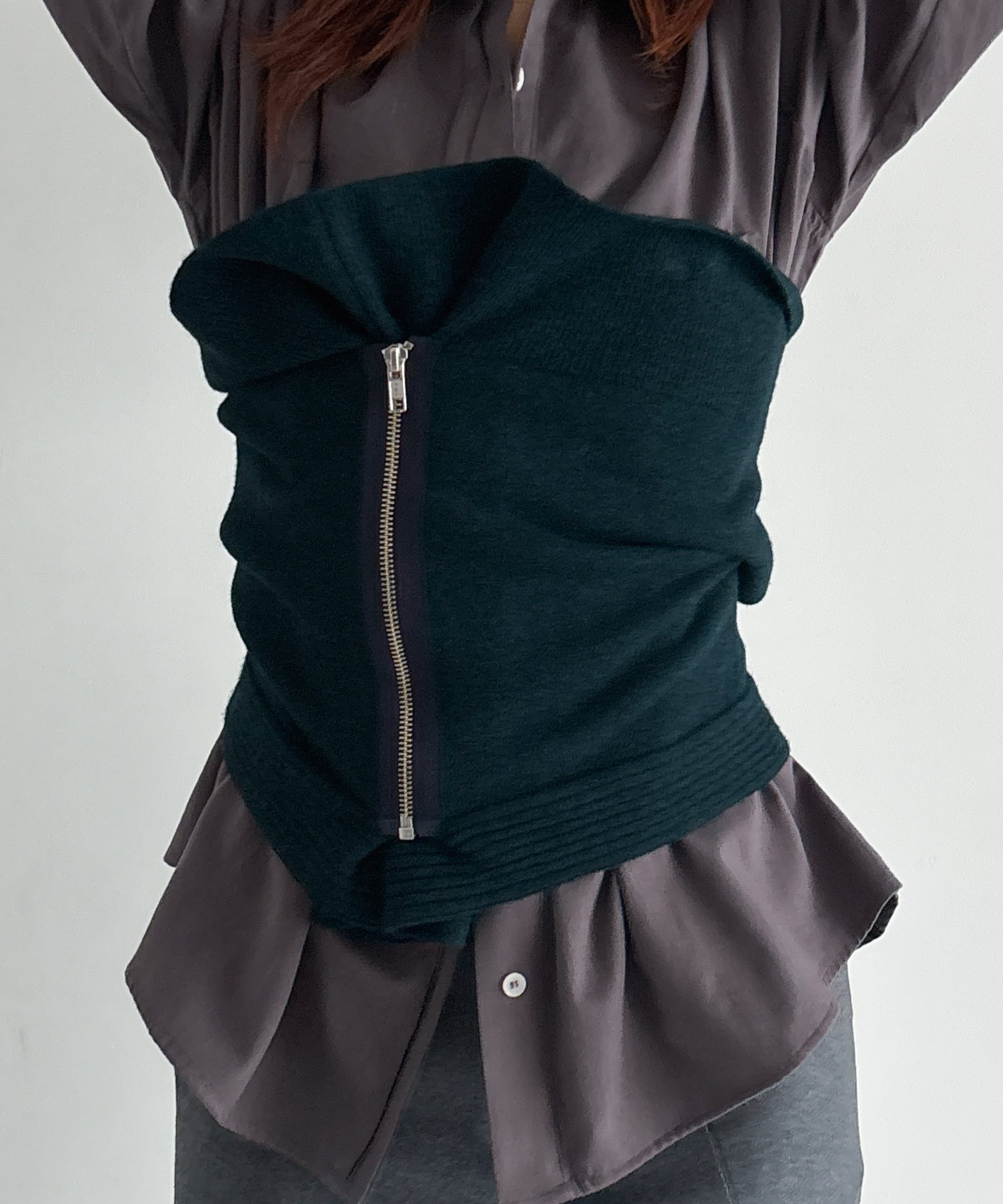 ULIKASANCTUS Zip knit tube top "DARK TEAL"