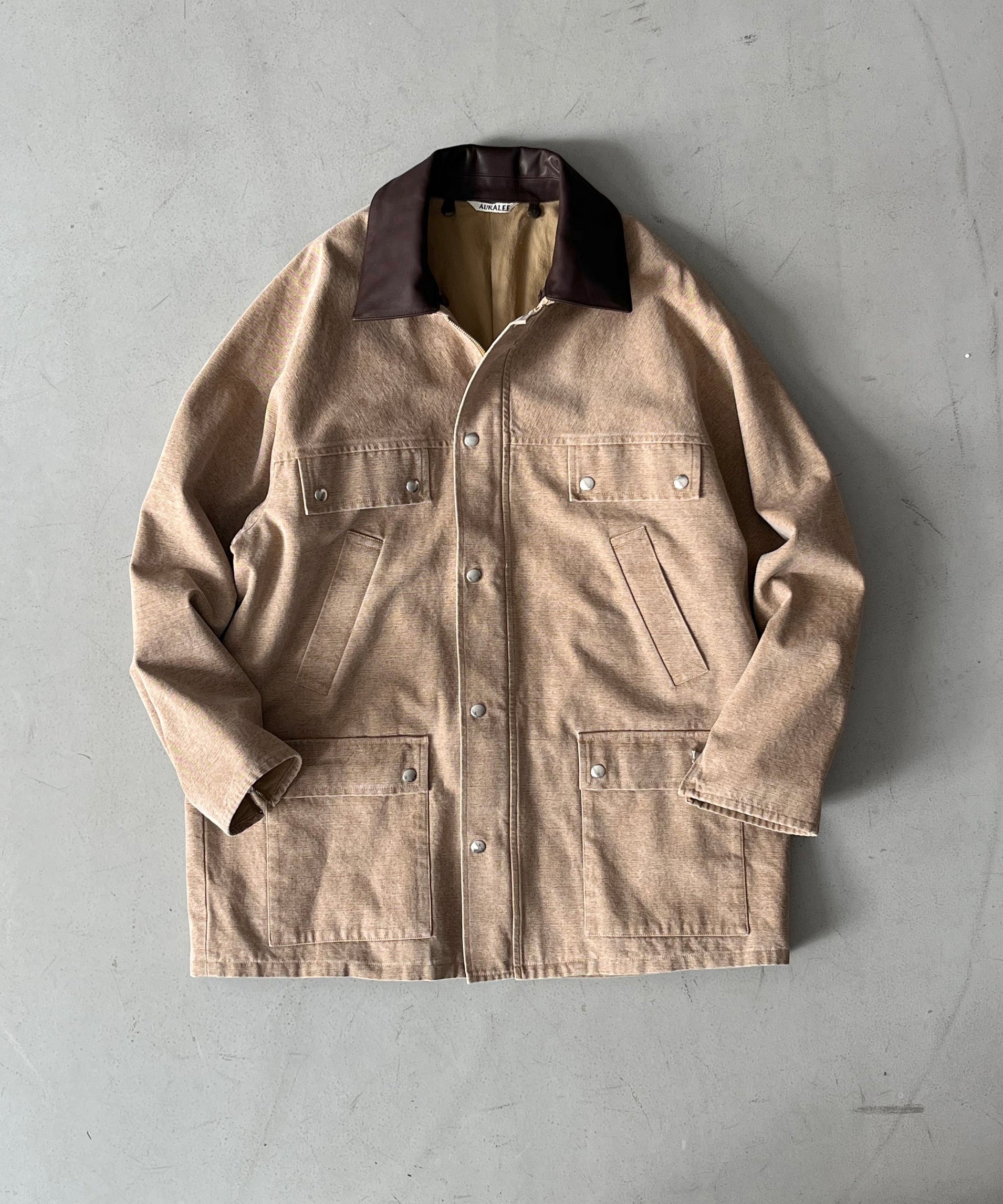 AURALEE WASHED ORGANIC CANVAS HUNTING BLOUSON "LIGHT BROWN"