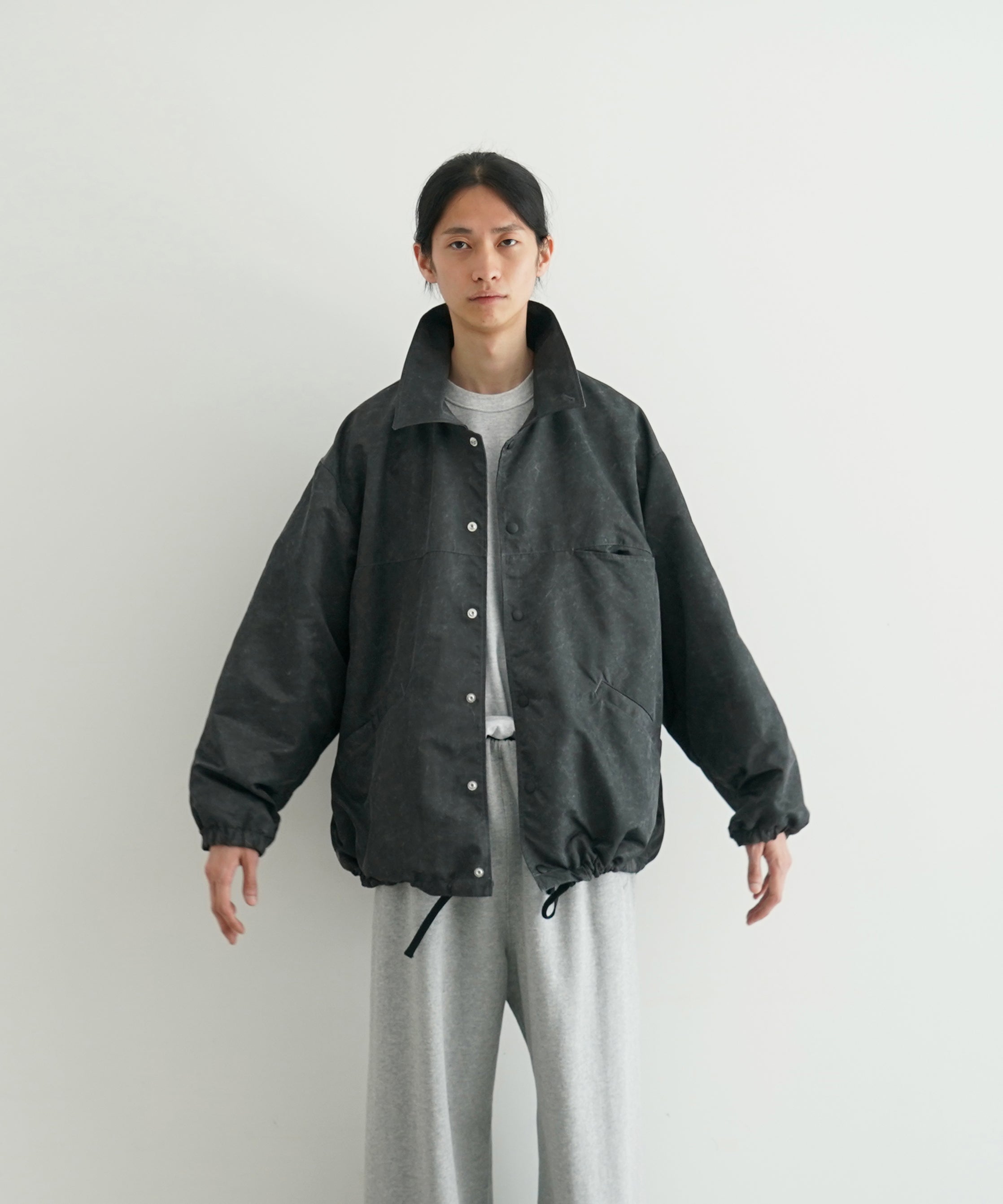 VOAAOV Aging nylon twill coach jacket "BLACK"