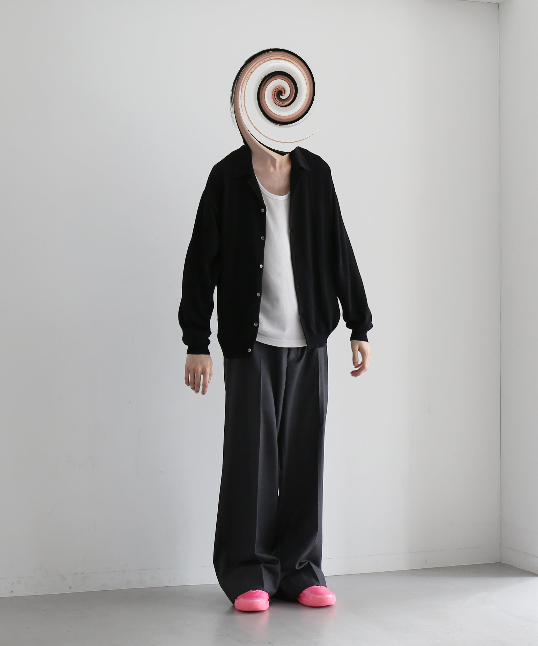 【EXCLUSIVE】crepuscule Open collar knit shirt "BLACK"