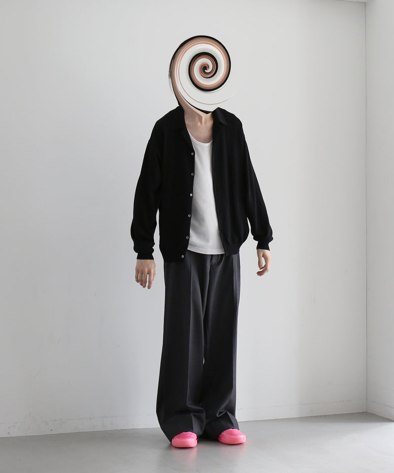 【EXCLUSIVE】crepuscule Open collar knit shirt "BLACK"