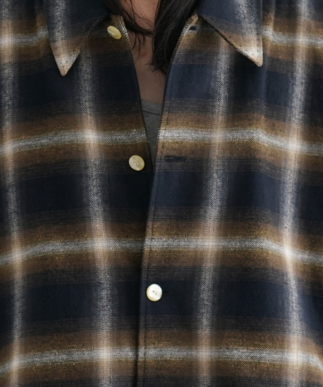 SECOND/LAYER Logan ombre ls shirt "OLIVE CHECK"