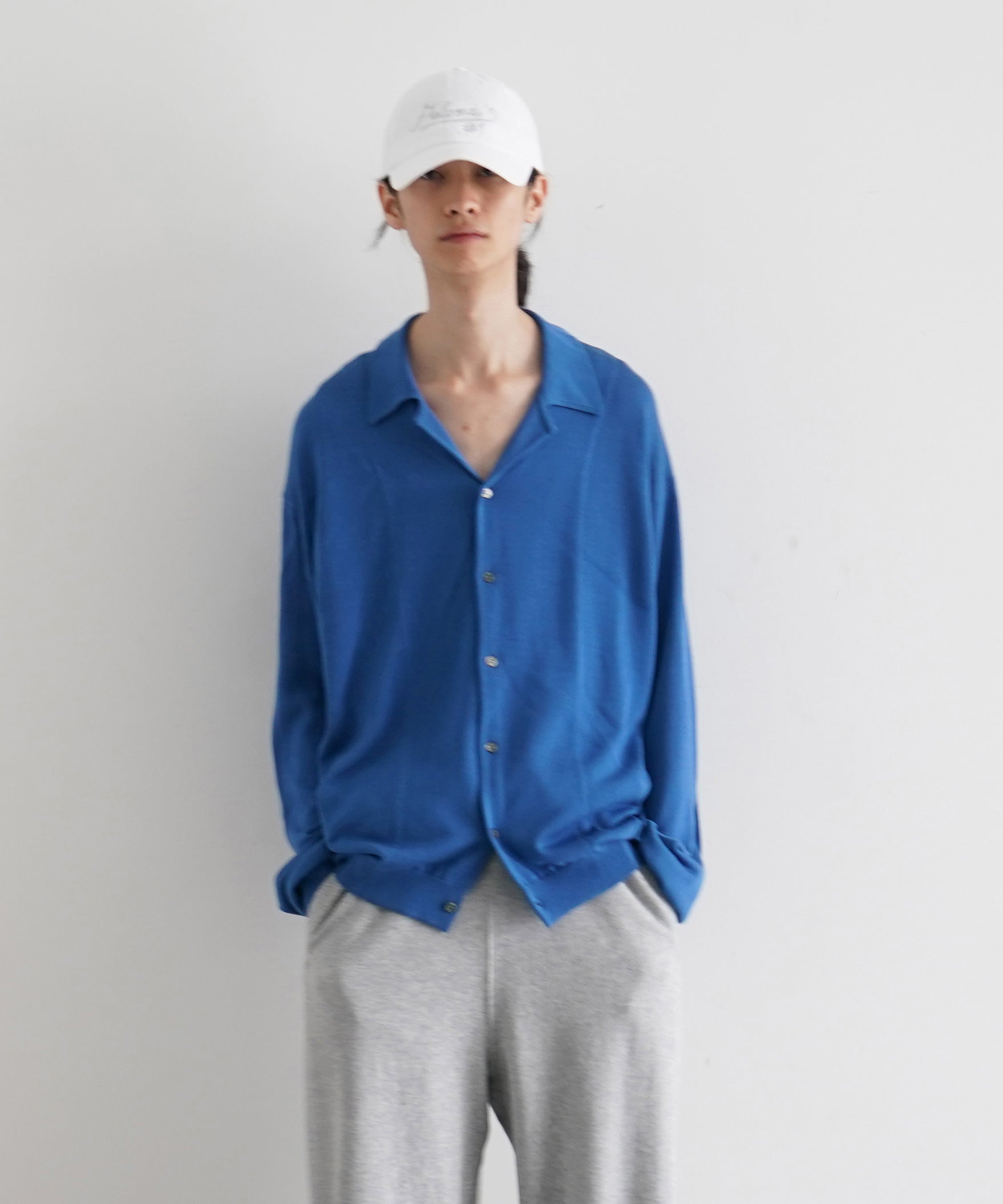 【EXCLUSIVE】crepuscule Open collar knit shirt "BLUE"
