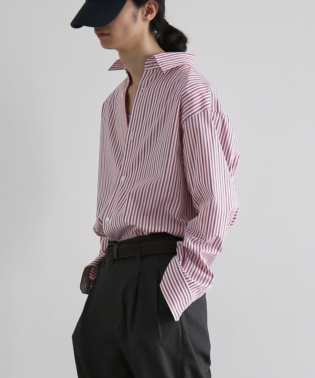 OLD FOLK HOUSE Banshu-ori classic shirt - vintage fabric "RED PURPLE STRIPE"