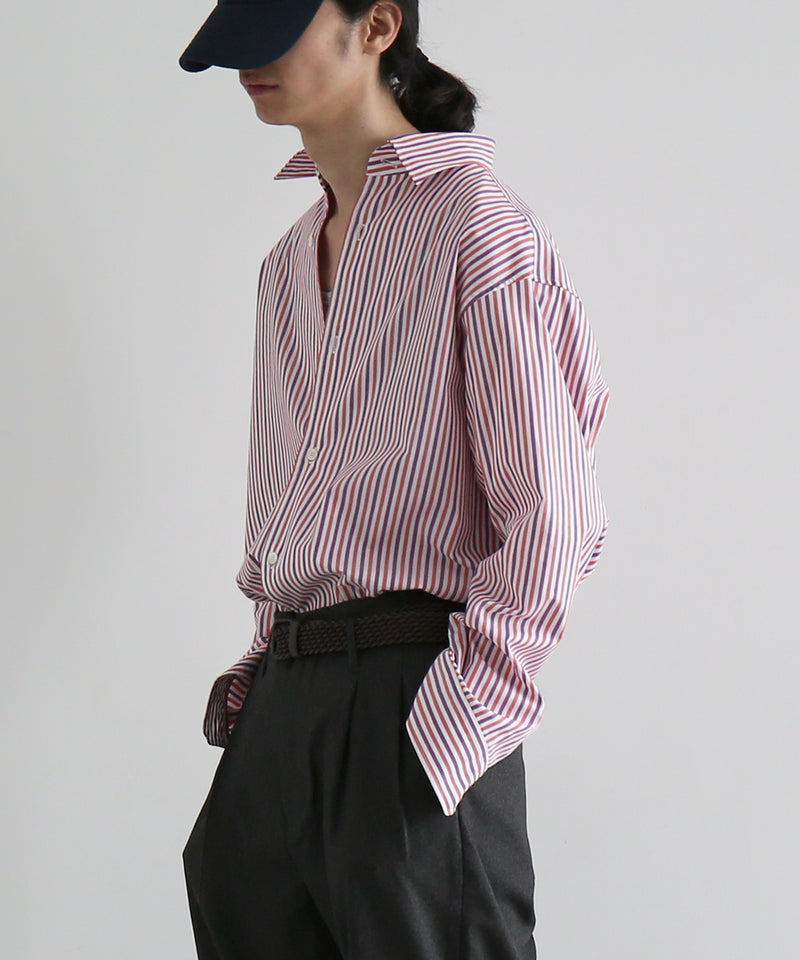 OLD FOLK HOUSE Banshu-ori classic shirt - vintage fabric "RED PURPLE STRIPE"