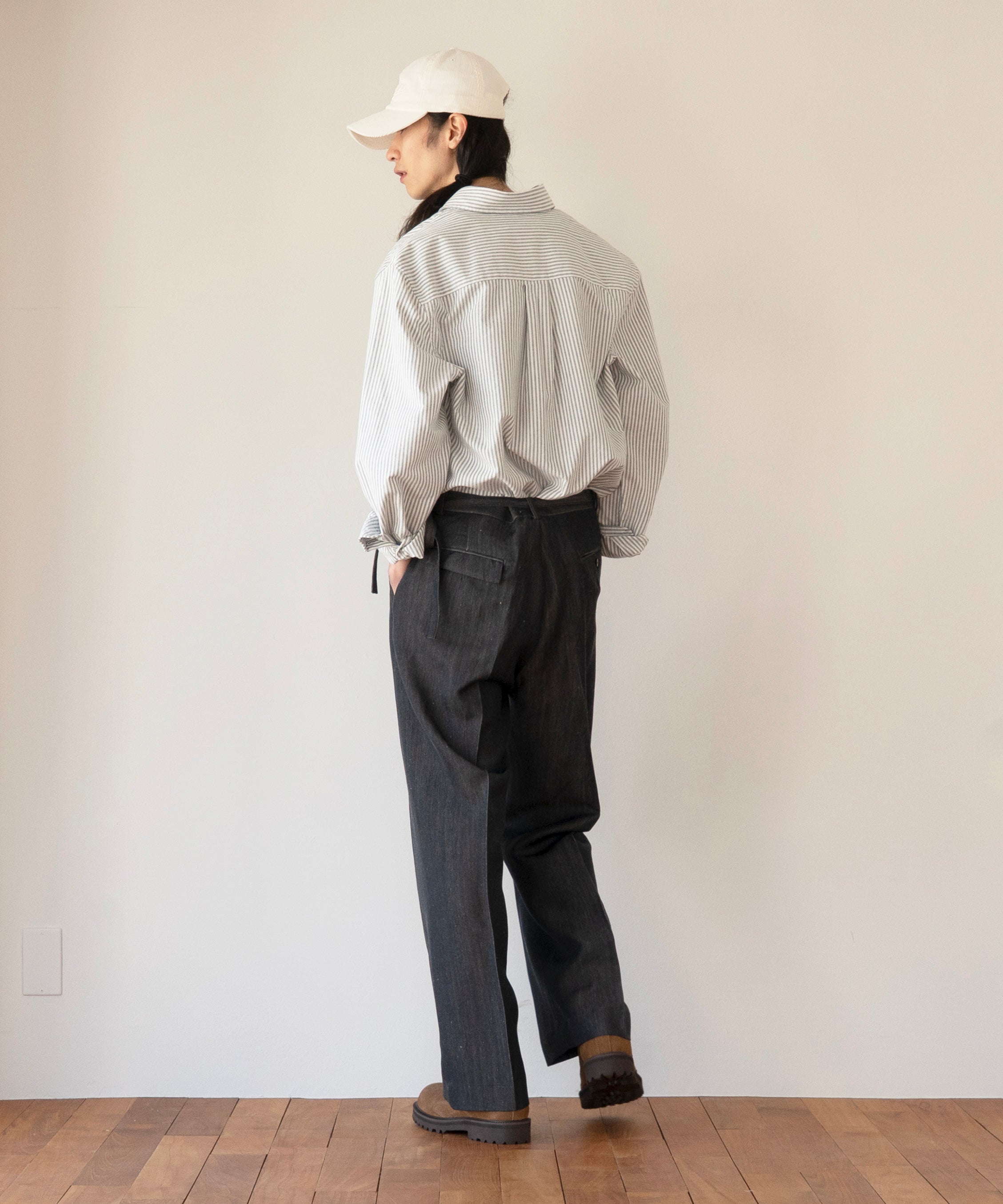 OLD FOLK HOUSE Wool & linen trousers "BLACK&NATURAL"