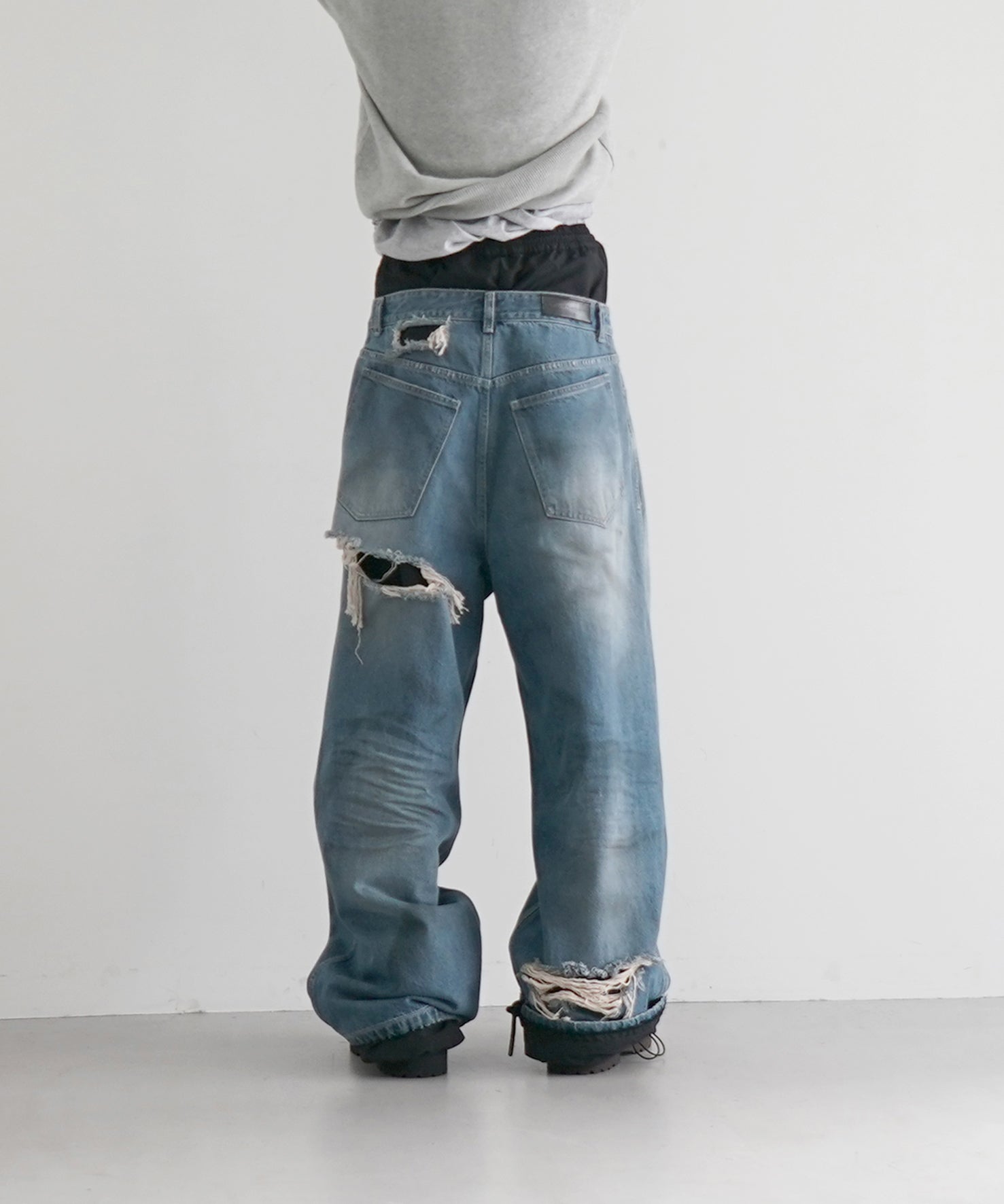 LOADINGROOM Double denim track pants men "DIRTY BLUE"