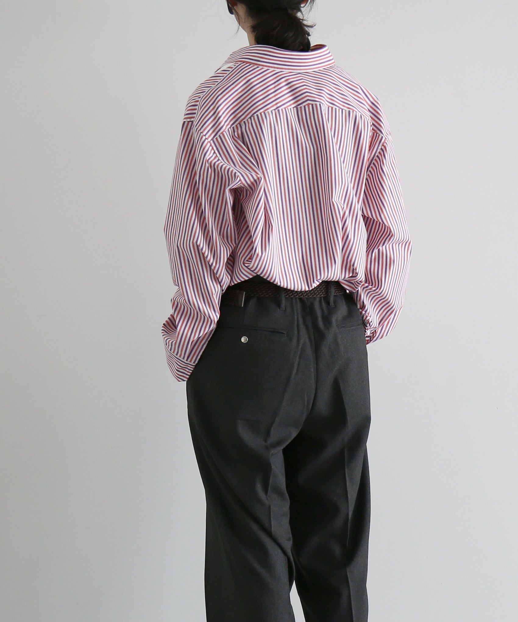OLD FOLK HOUSE Banshu-ori classic shirt - vintage fabric "RED PURPLE STRIPE"