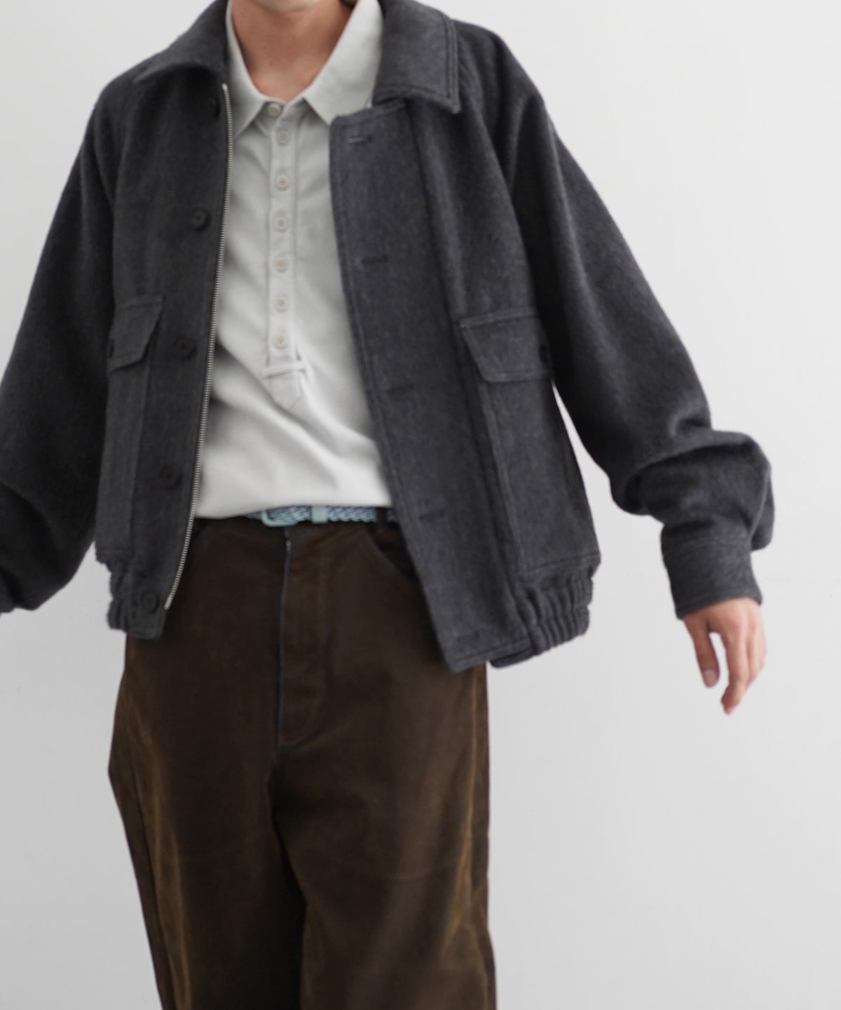 AURALEE Hairy wool mohair chambray blouson “DARK GRAY”