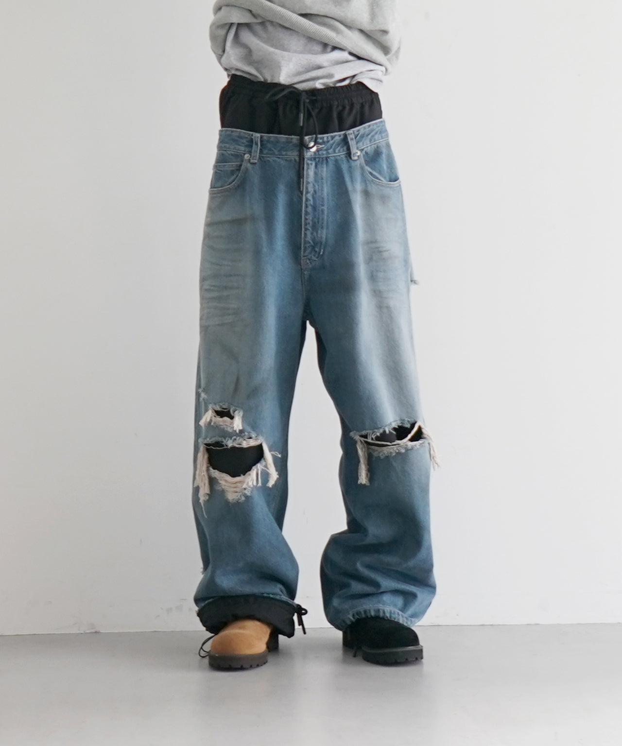 LOADINGROOM Double denim track pants men "DIRTY BLUE"