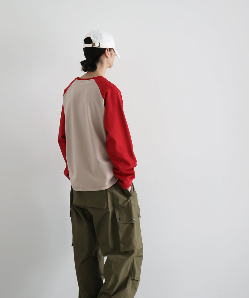 OLD FOLK HOUSE Raglan sleeve t-shirt "RED / BEIGE"