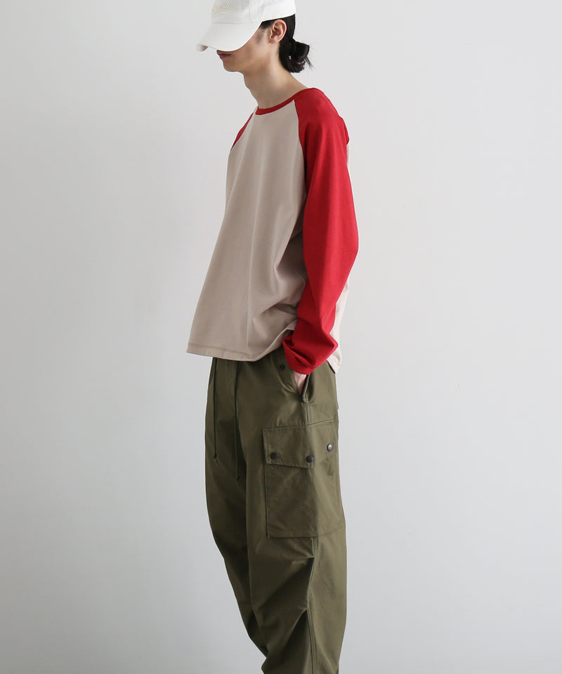 OLD FOLK HOUSE Raglan sleeve t-shirt "RED / BEIGE"