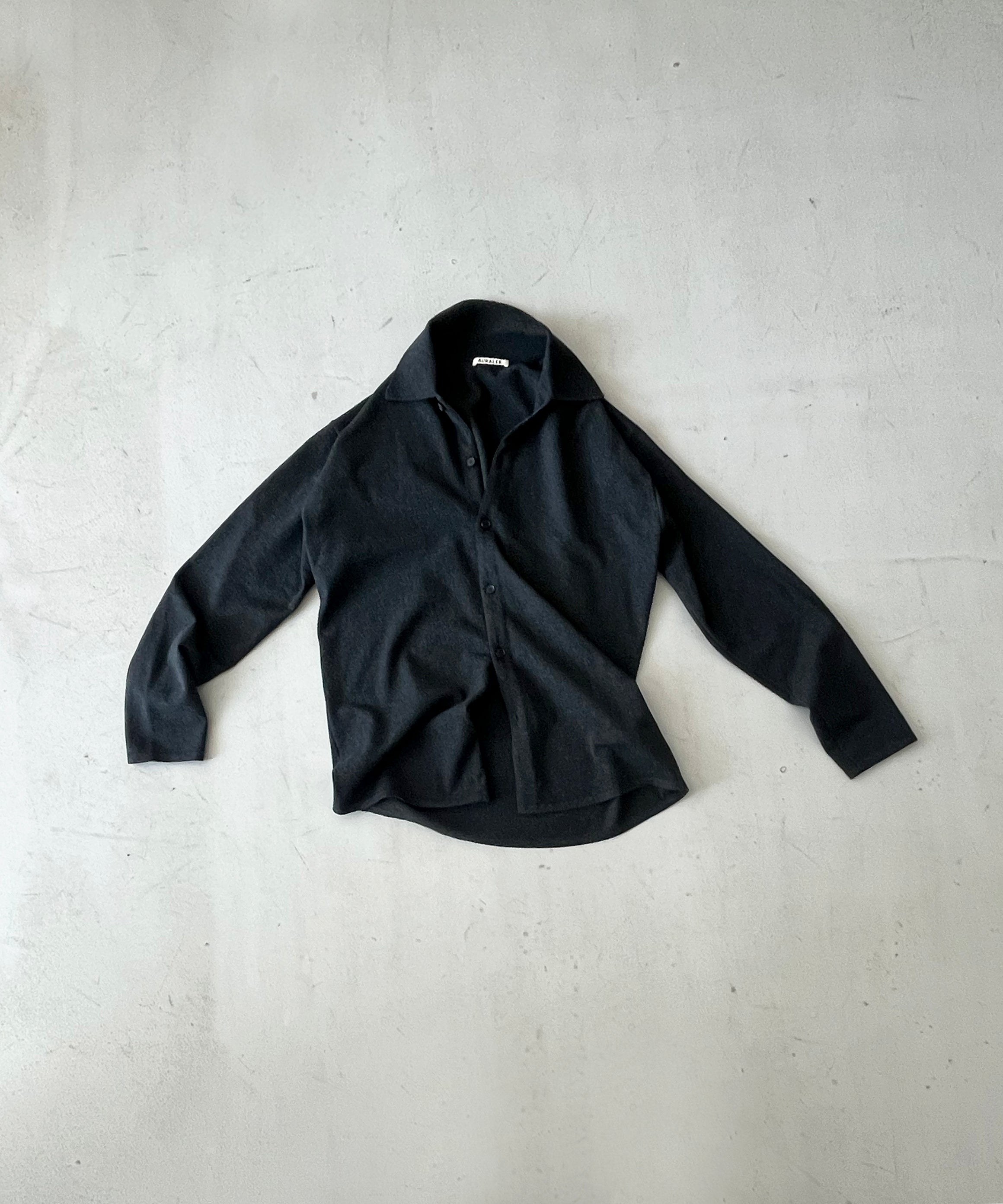 AURALEE High twist wool knit shirt cardigan "CHARCOAL"