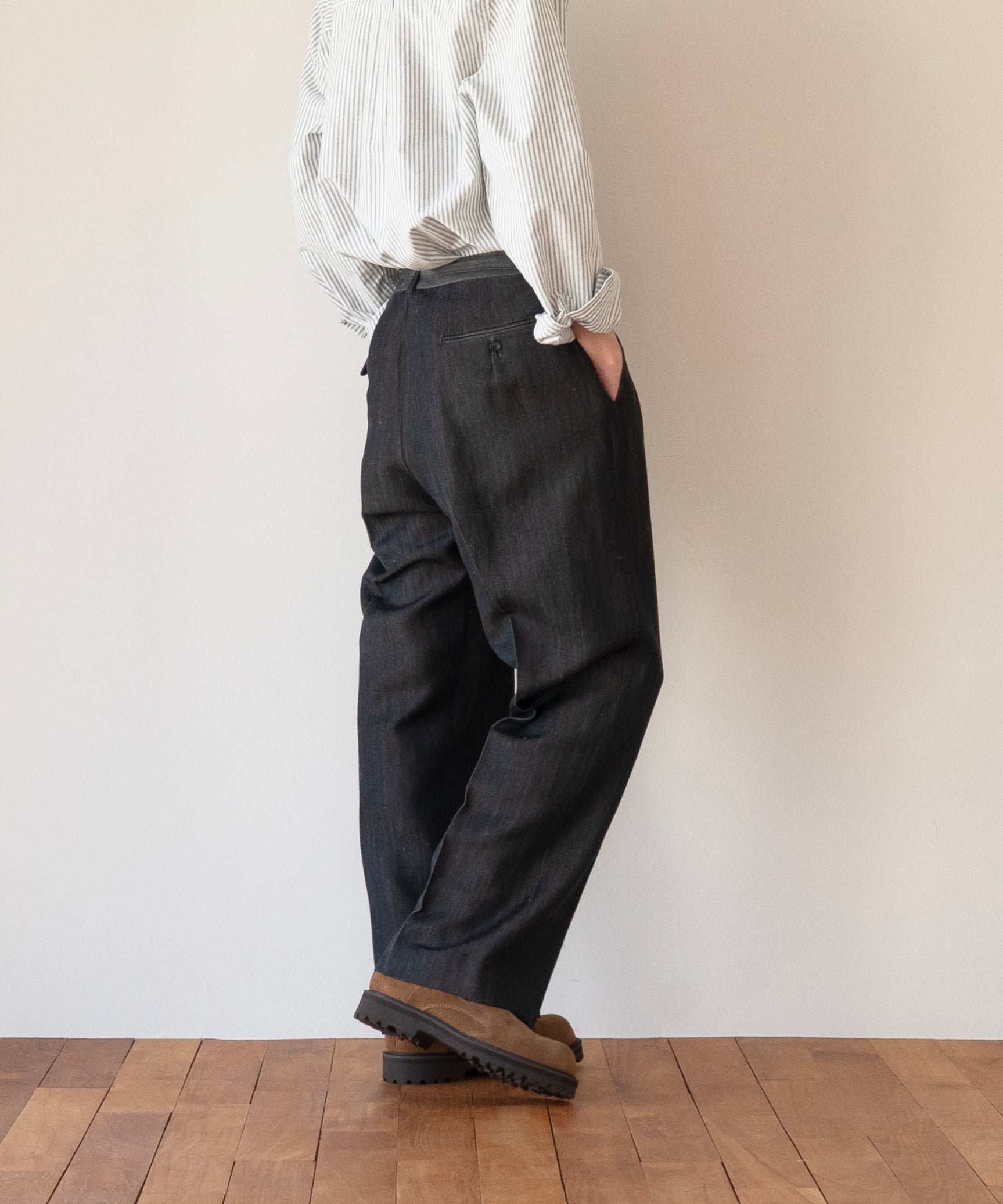 OLD FOLK HOUSE Wool & linen trousers "BLACK&NATURAL"