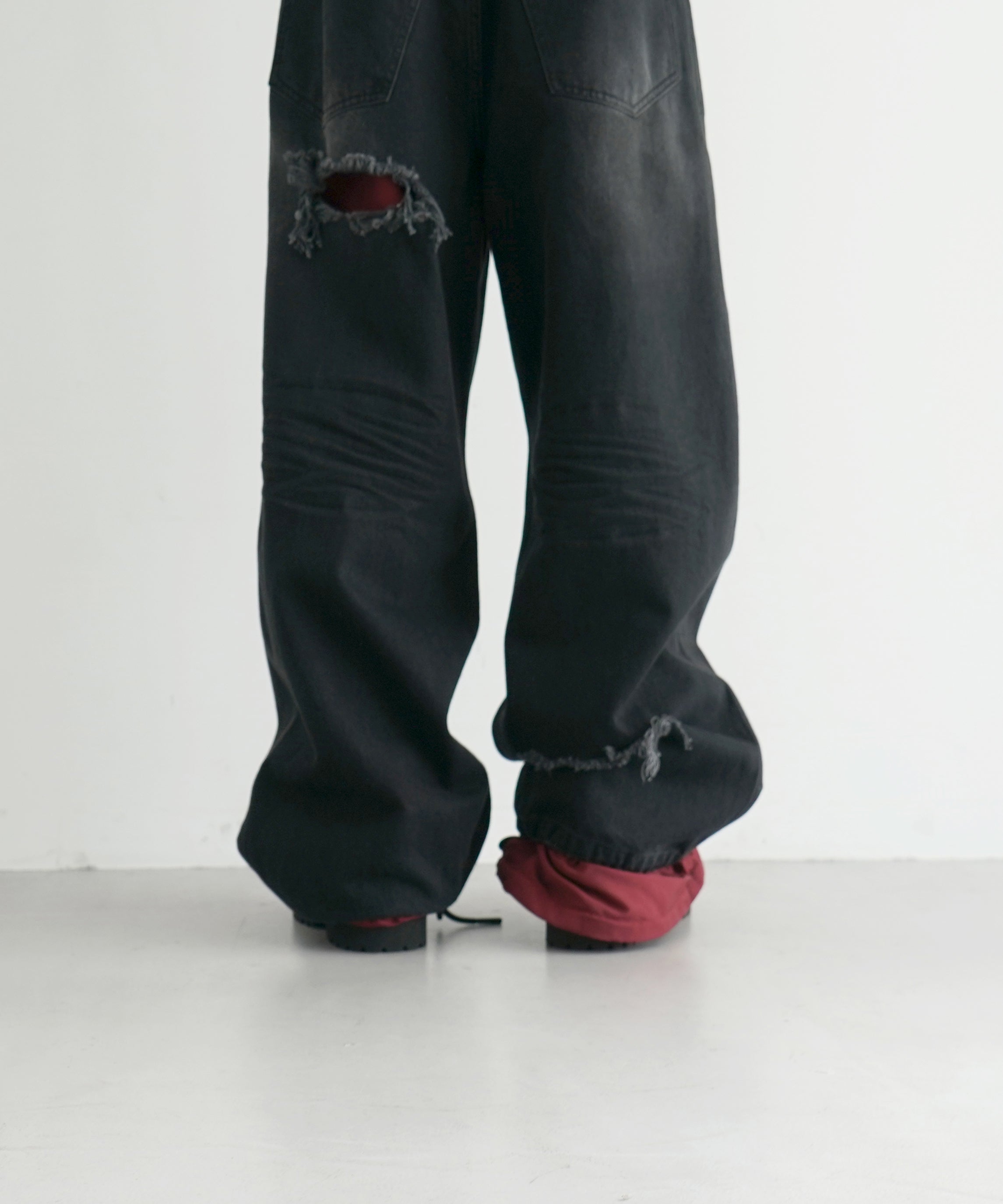 LOADINGROOM Double denim track pants men "BLACK"