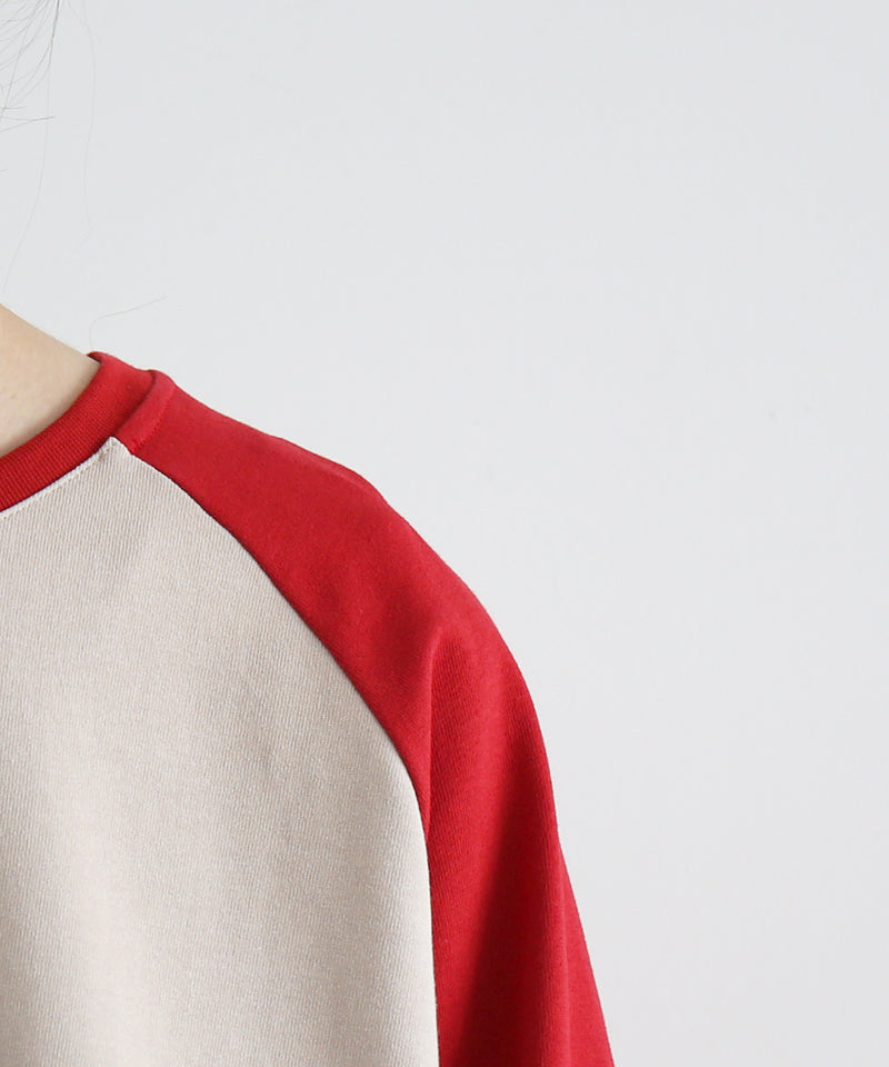 OLD FOLK HOUSE Raglan sleeve t-shirt "RED / BEIGE"