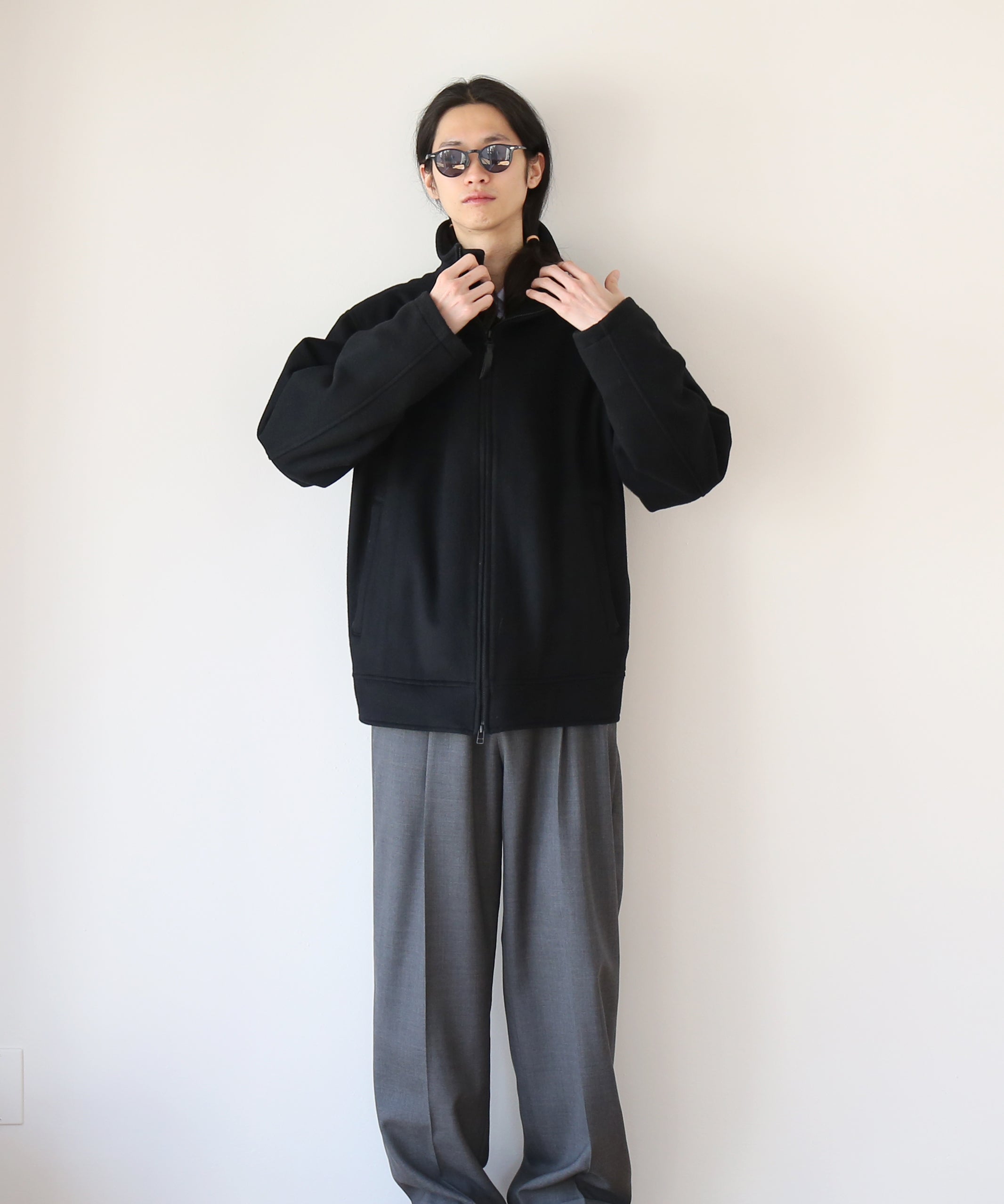 WHOWHAT Wool beaver zip up blouson "BLACK"