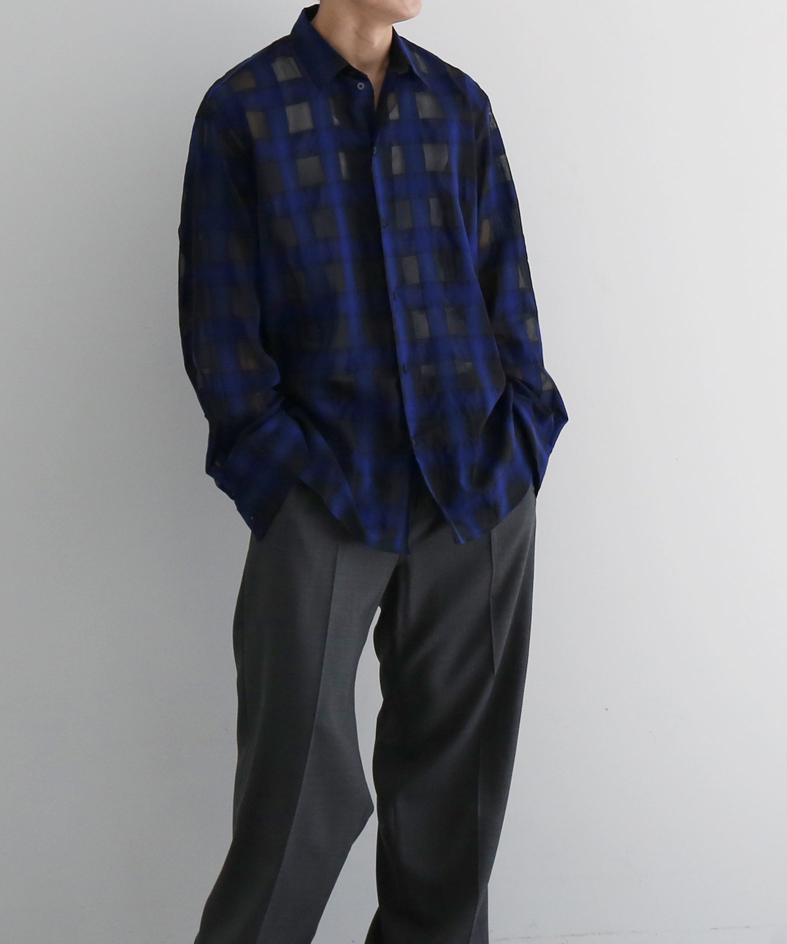 my beautiful landlet Sheer check shirt "BLUE"