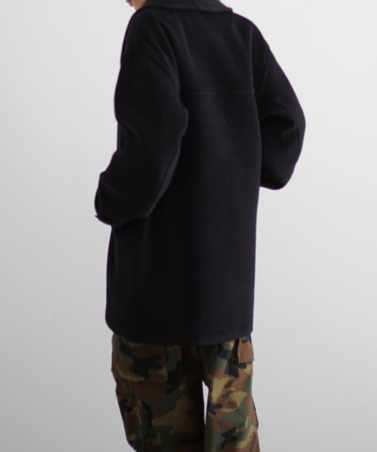 AURALEE Wool herringbone shawl collar coat “DARK CHARCOAL”
