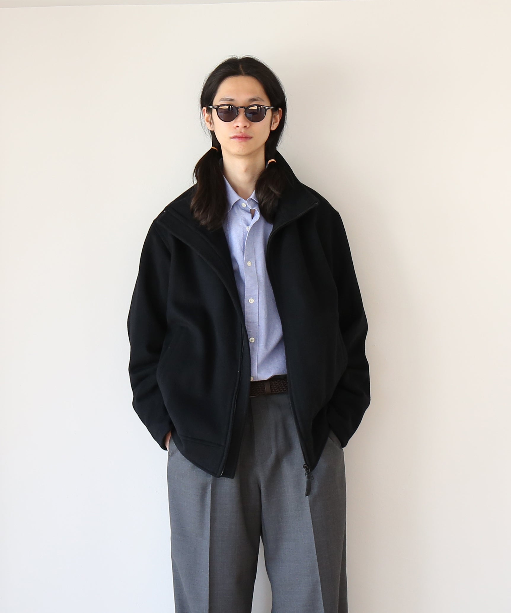 WHOWHAT Wool beaver zip up blouson "BLACK"