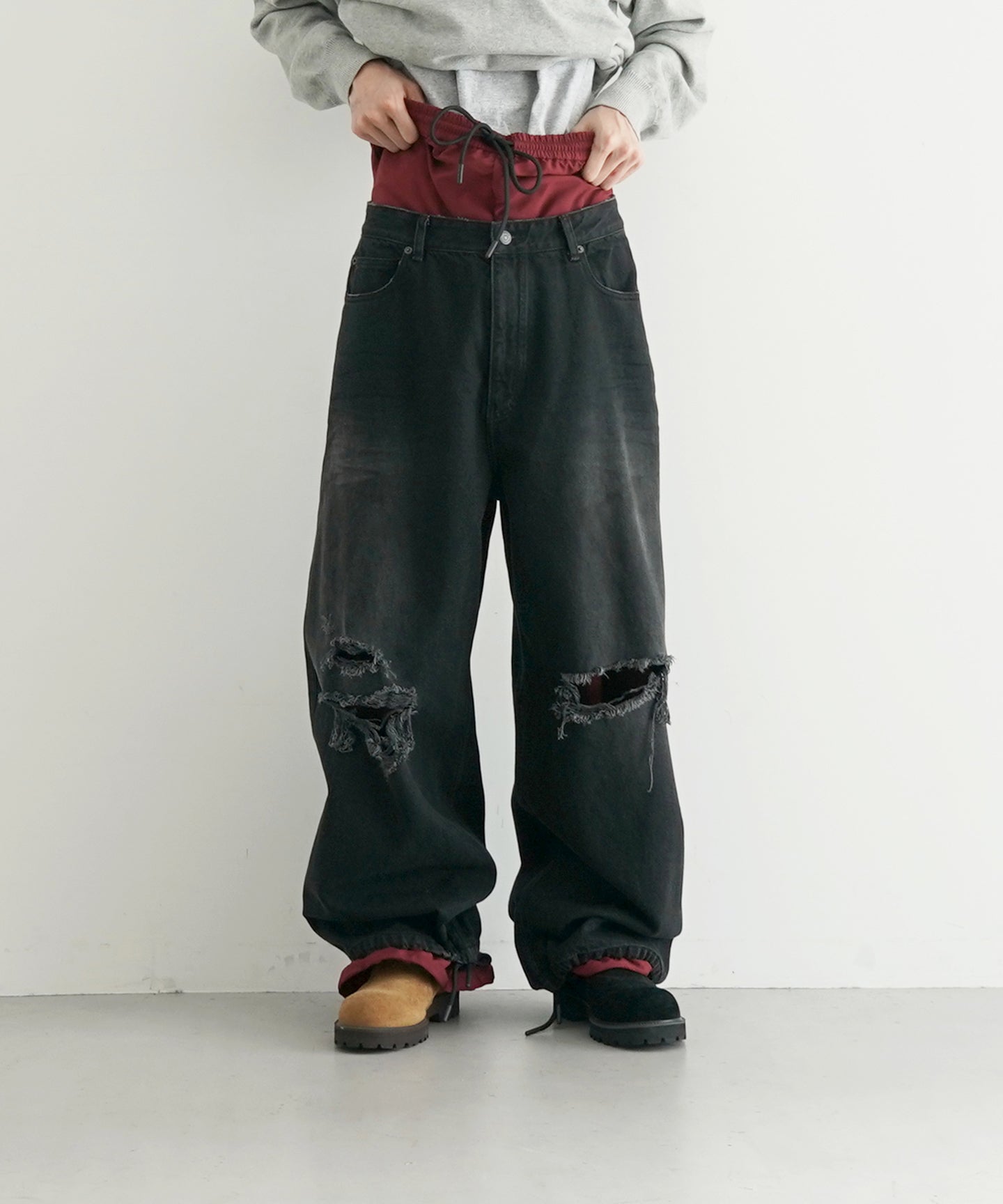 LOADINGROOM Double denim track pants men "BLACK"