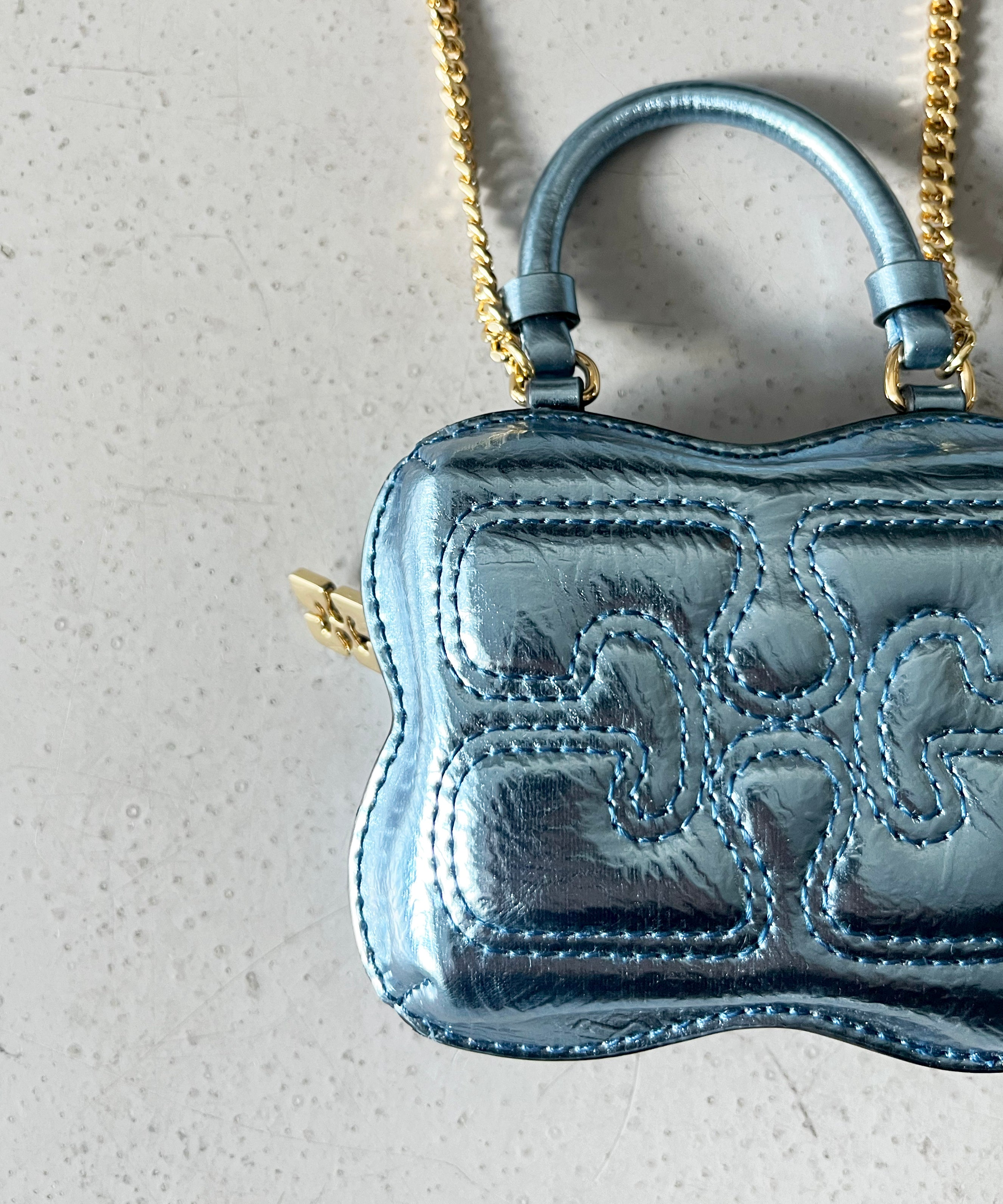 GANNI Nano Butterfly Crossbody Bag "METALLIC BLUE CURACAO"