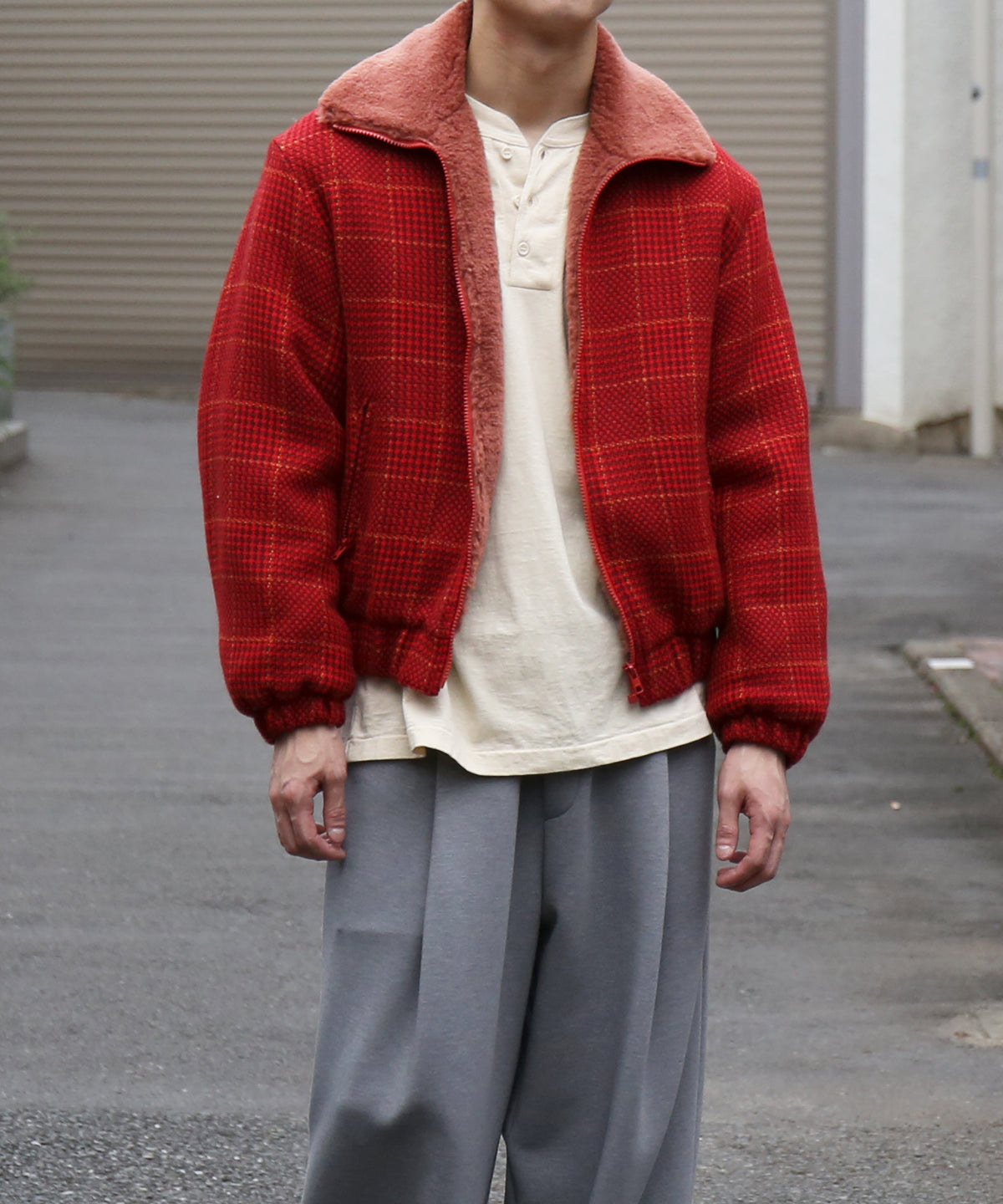 NEEDLES Lined boa jacket - houndstooth "B-RED B"